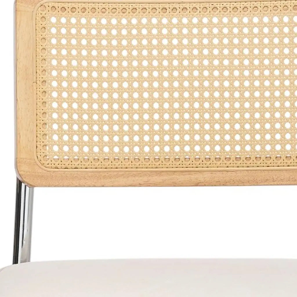 Set of Two Beige and Silver Tufted Stainless Steel Partially Open Back Dining Side Chairs Homeroots Kitchen & Dining