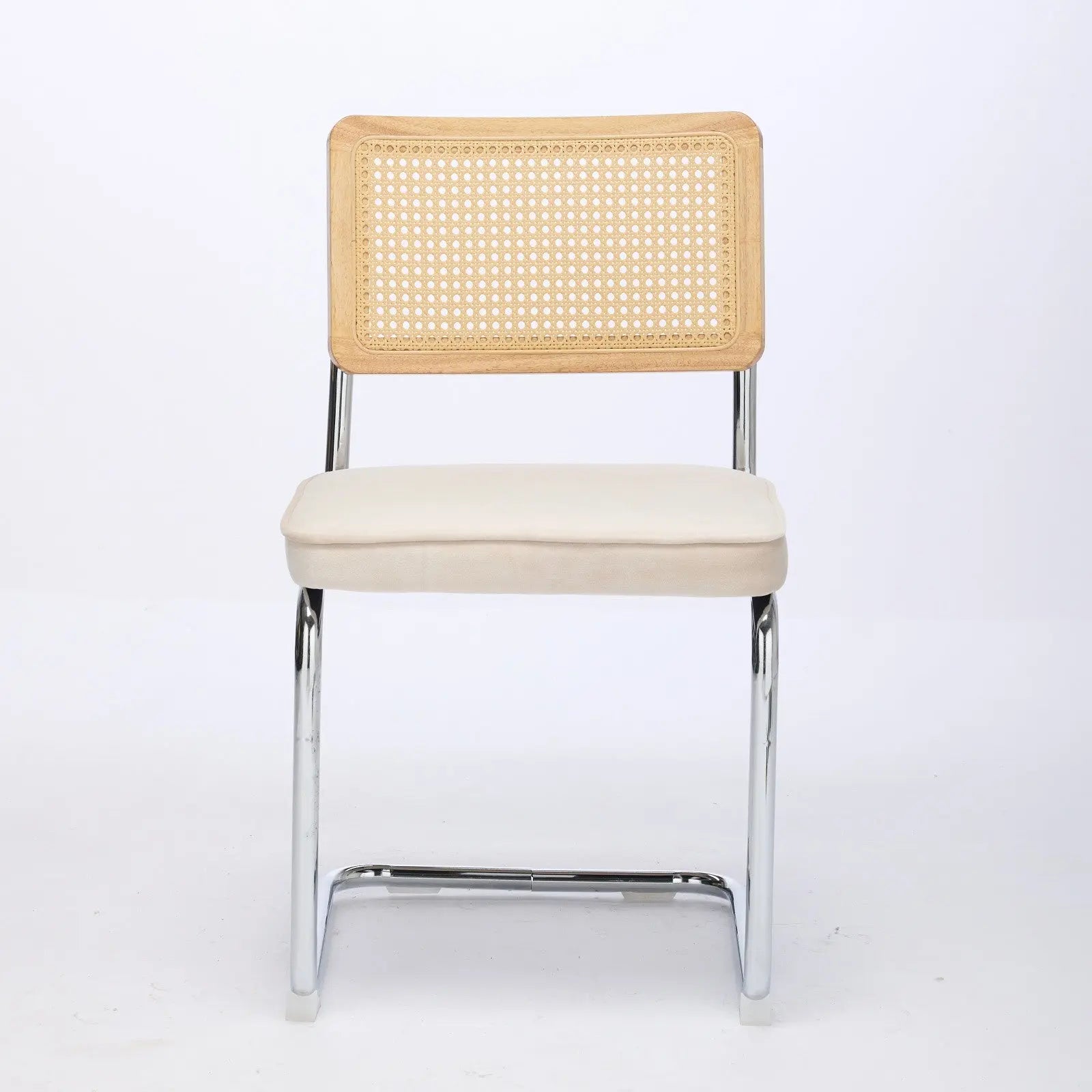 Set of Two Beige and Silver Tufted Stainless Steel Partially Open Back Dining Side Chairs Homeroots Kitchen & Dining