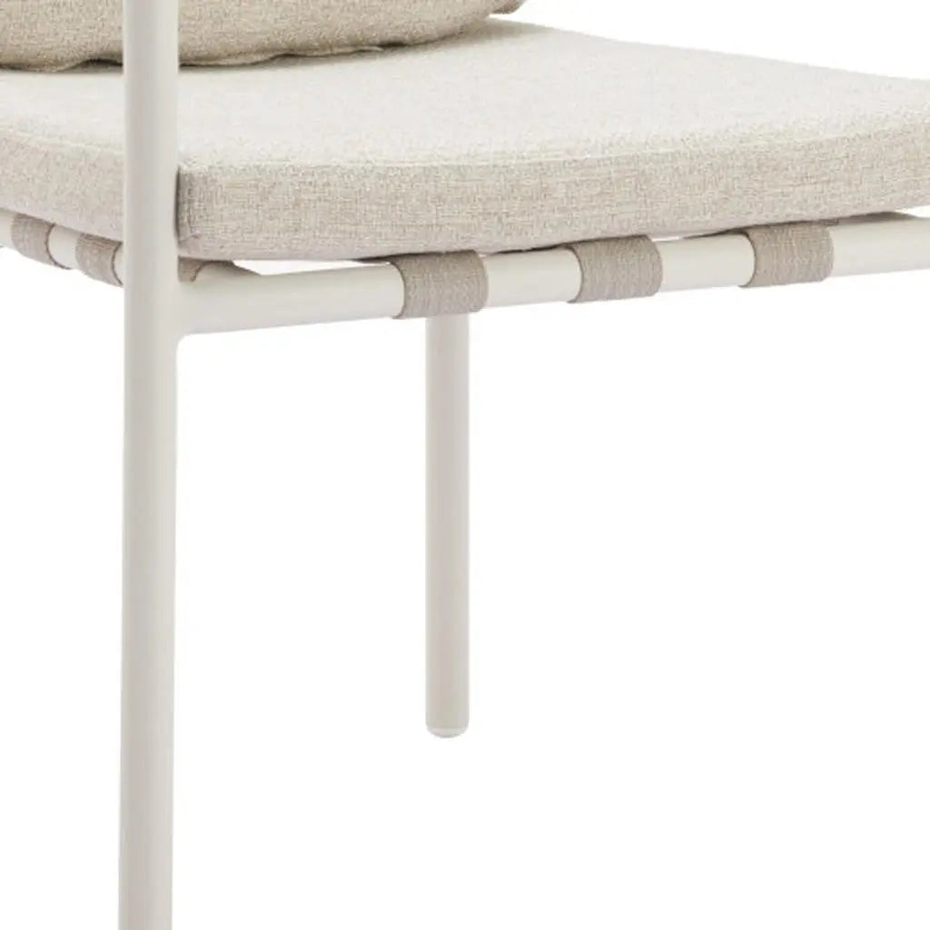 Set of Two Beige and White Slipcovered Upholstered And Aluminum Partially Open Back Dining Arm Chairs - GreatEagleInc