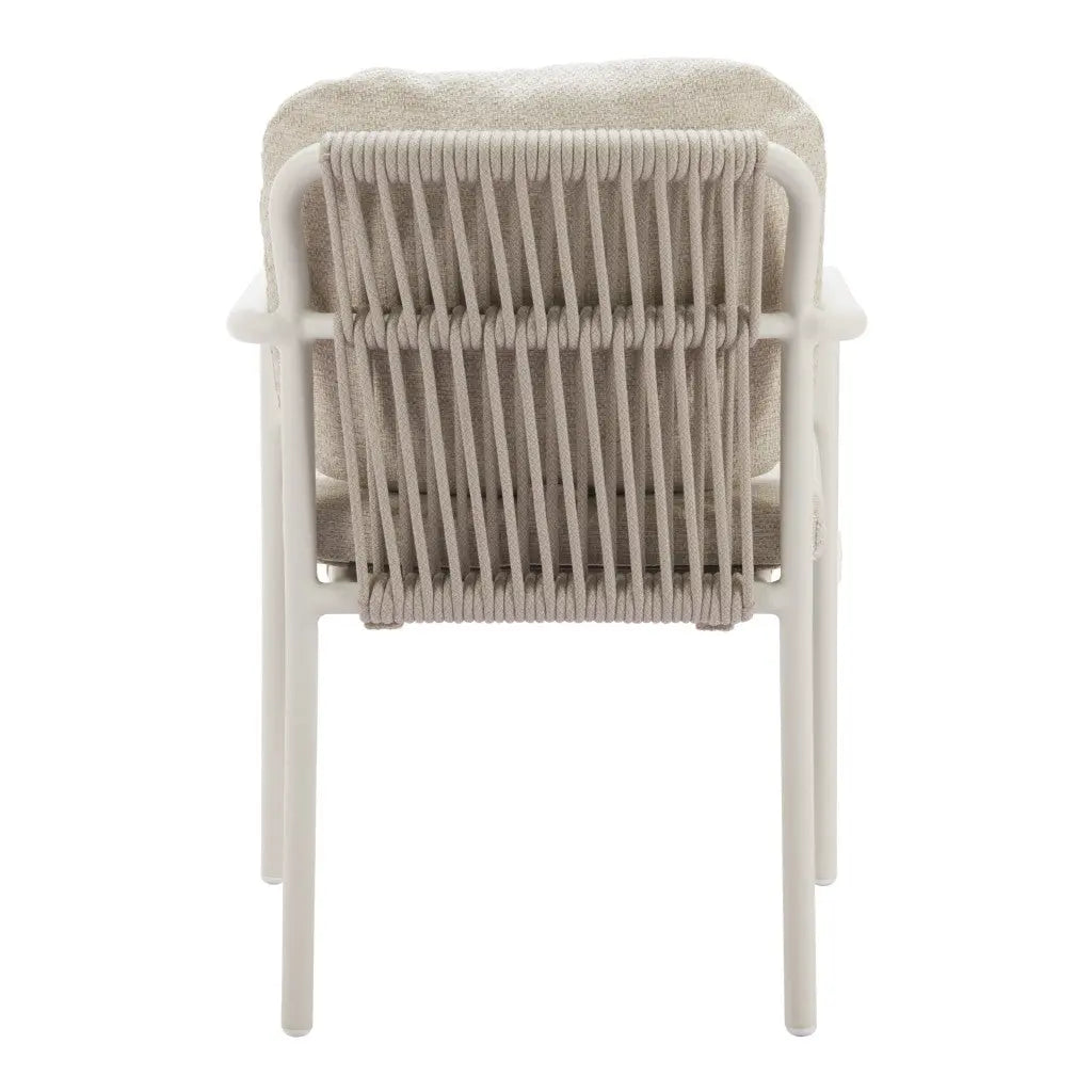 Set of Two Beige and White Slipcovered Upholstered And Aluminum Partially Open Back Dining Arm Chairs - GreatEagleInc