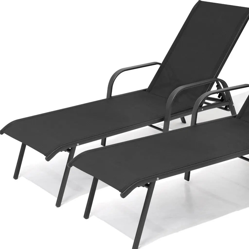 Set of Two Black Aluminum Six Position Adjustable Outdoor Chaise Lounges Homeroots Outdoor