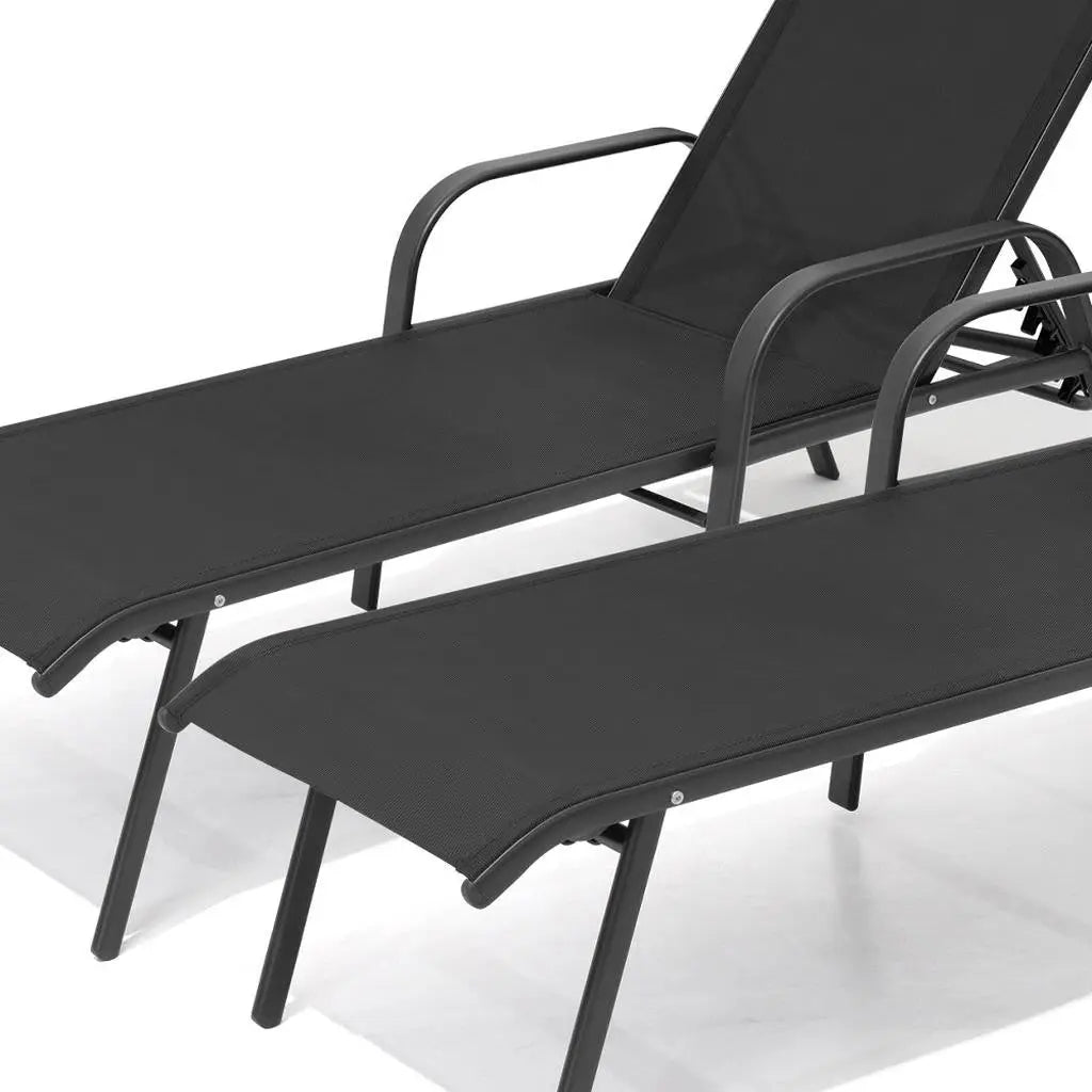 Set of Two Black Aluminum Six Position Adjustable Outdoor Chaise Lounges Homeroots Outdoor