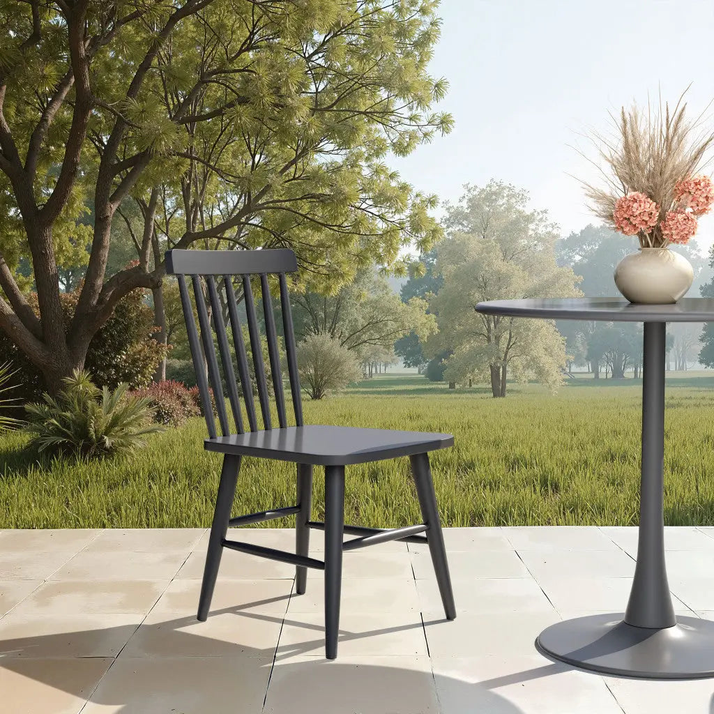 Set of Two Black Aluminum Slat Back Dining Side Chairs Homeroots