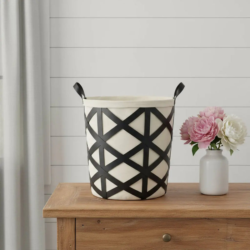 Set of Two Black And Cream Metal Basket - GreatEagleInc