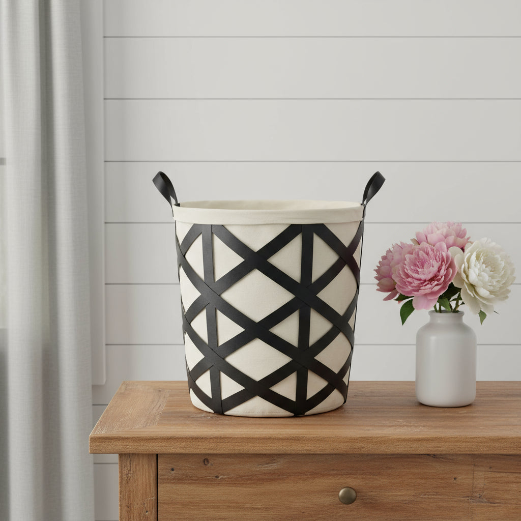 Set of Two Black And Cream Metal Basket - GreatEagleInc