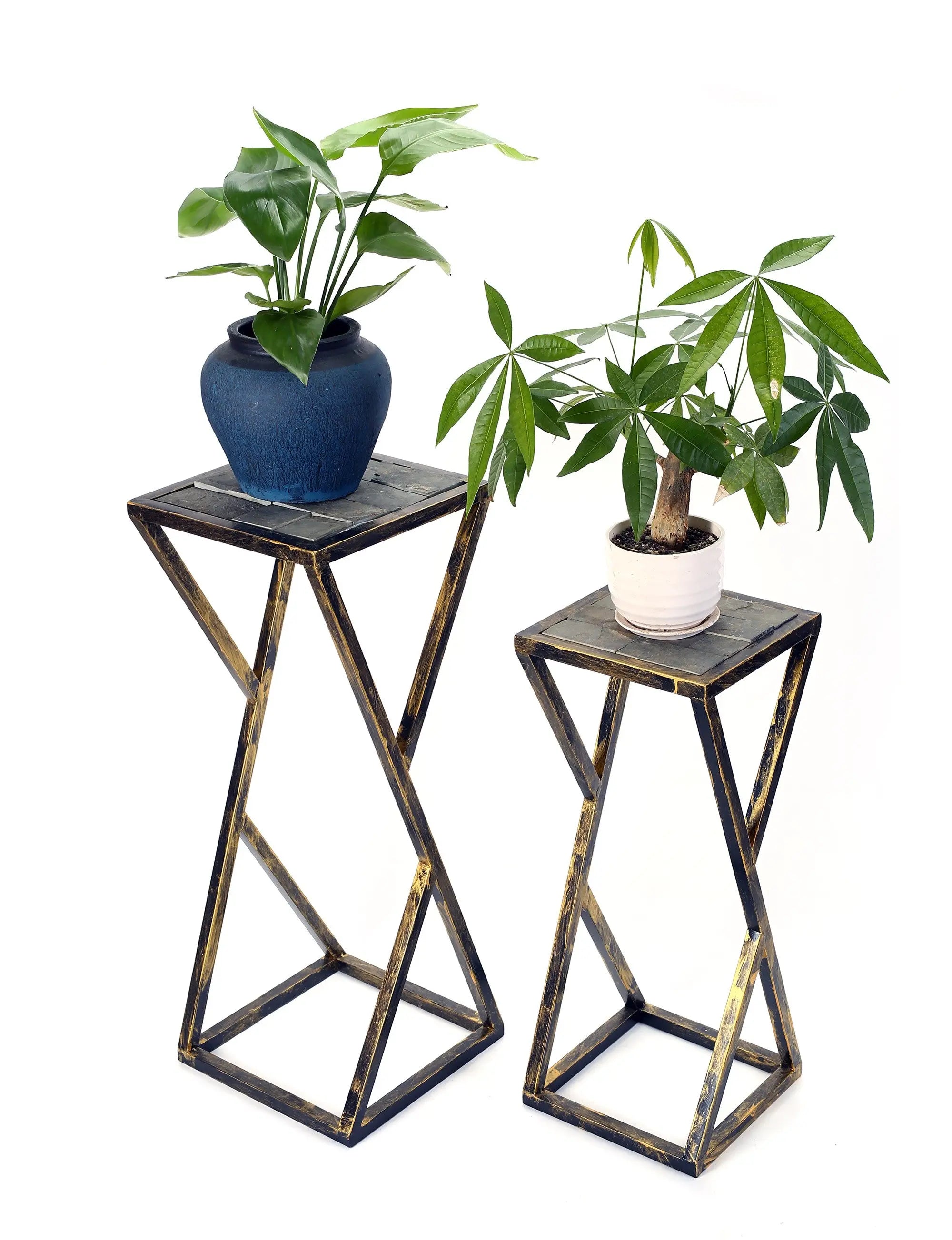 Set of Two Black And Gold Metal Garden Accents Accessories Homeroots Outdoor