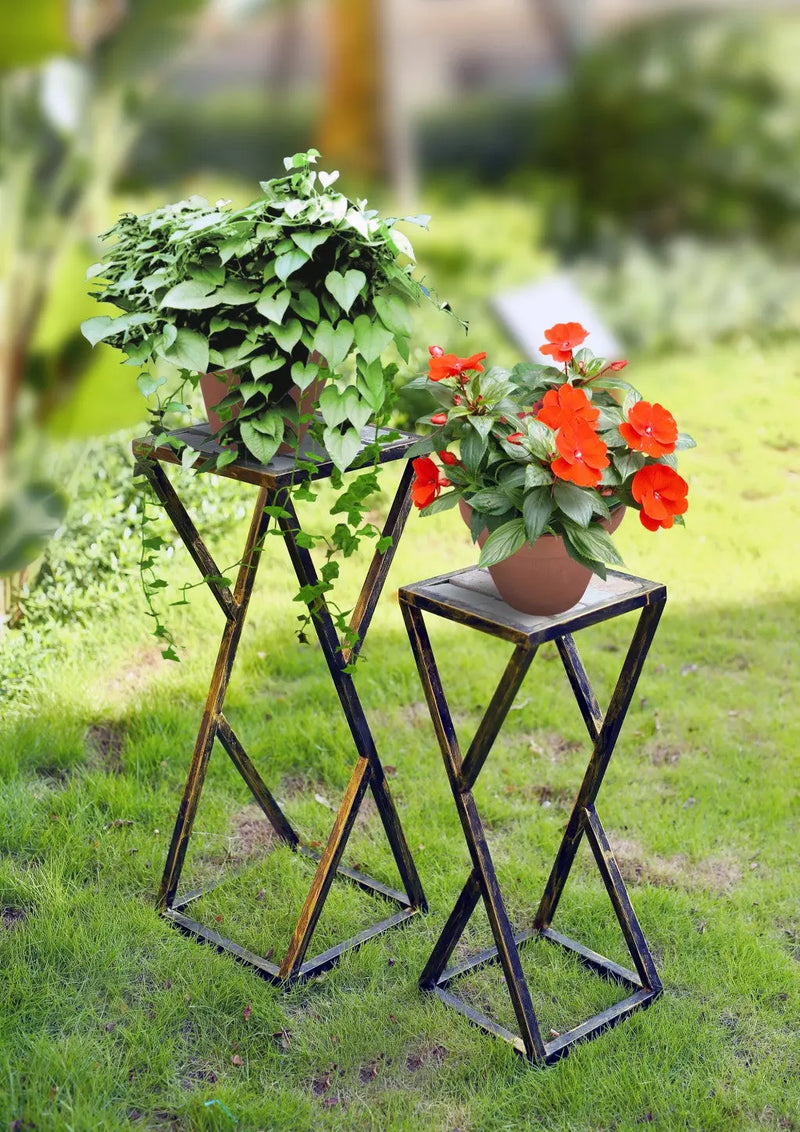Set of Two Black And Gold Metal Garden Accents Accessories Homeroots Outdoor