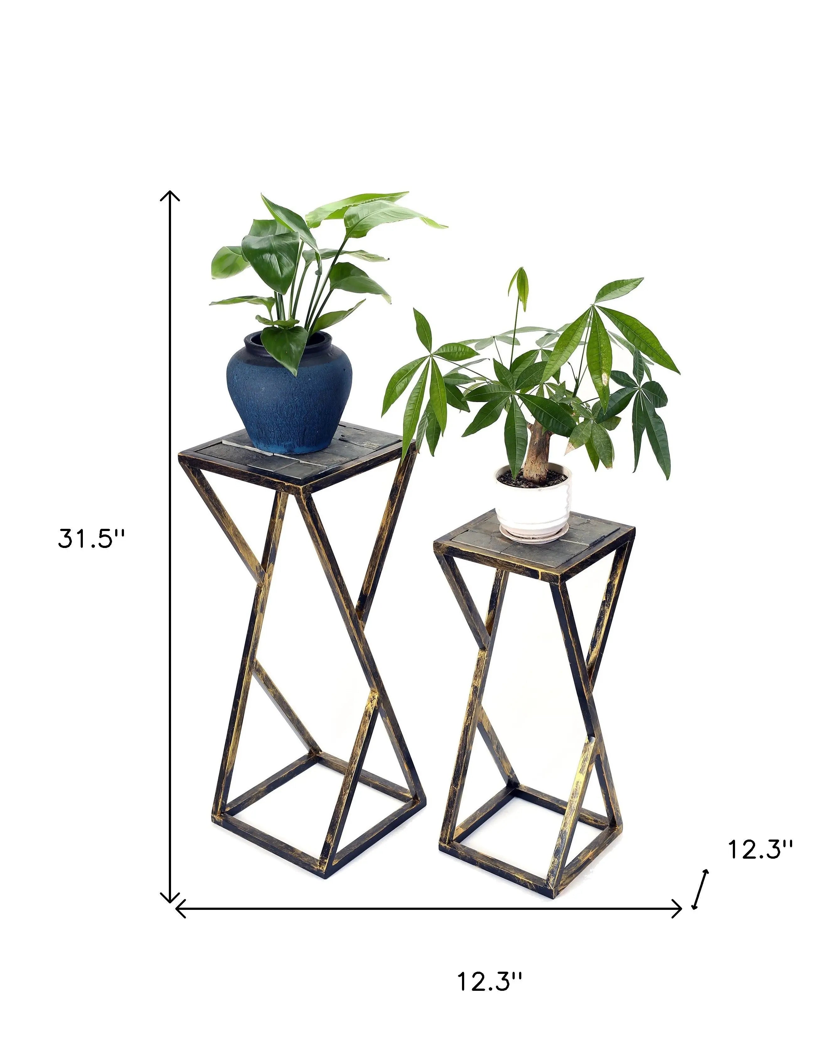 Set of Two Black And Gold Metal Garden Accents Accessories Homeroots Outdoor
