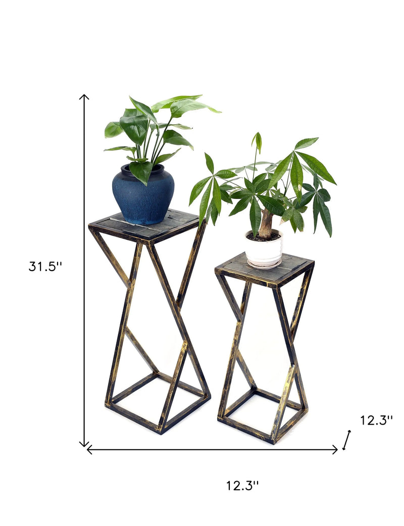 Set of Two Black And Gold Metal Garden Accents Accessories Homeroots Outdoor
