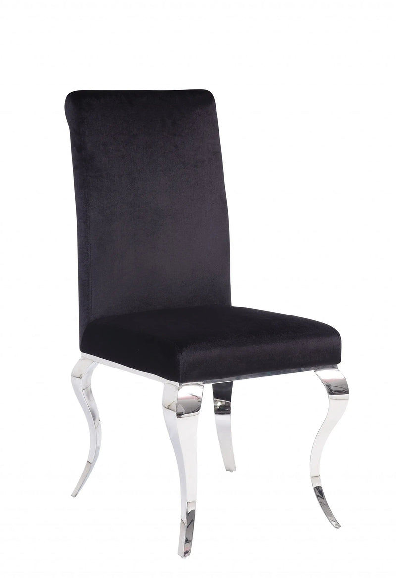 Set of Two Black And Silver Upholstered Fabric Dining Side Chairs - GreatEagleInc