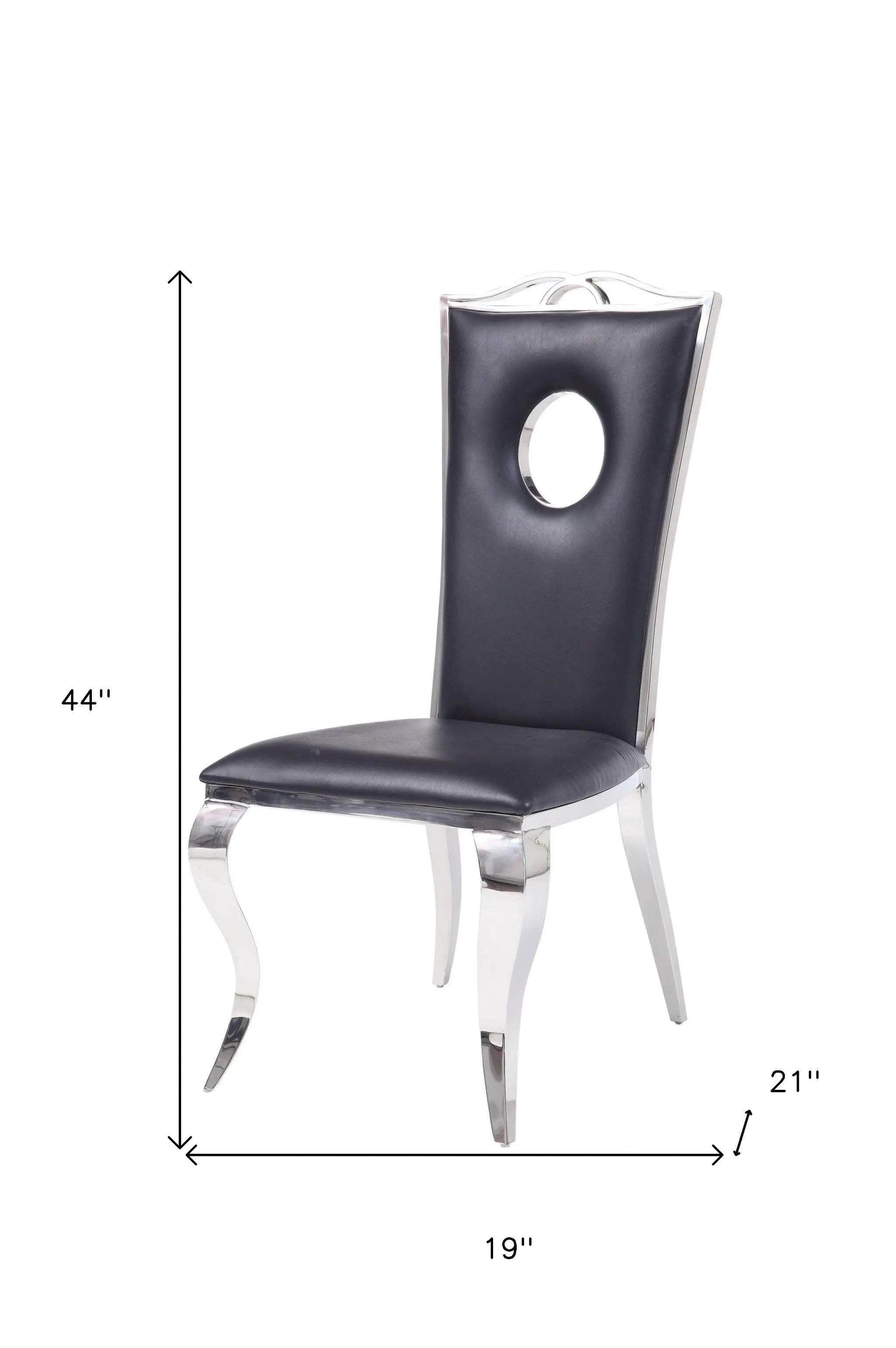 Set of Two Black And Silver Upholstered Faux Leather Dining Side Chairs - GreatEagleInc