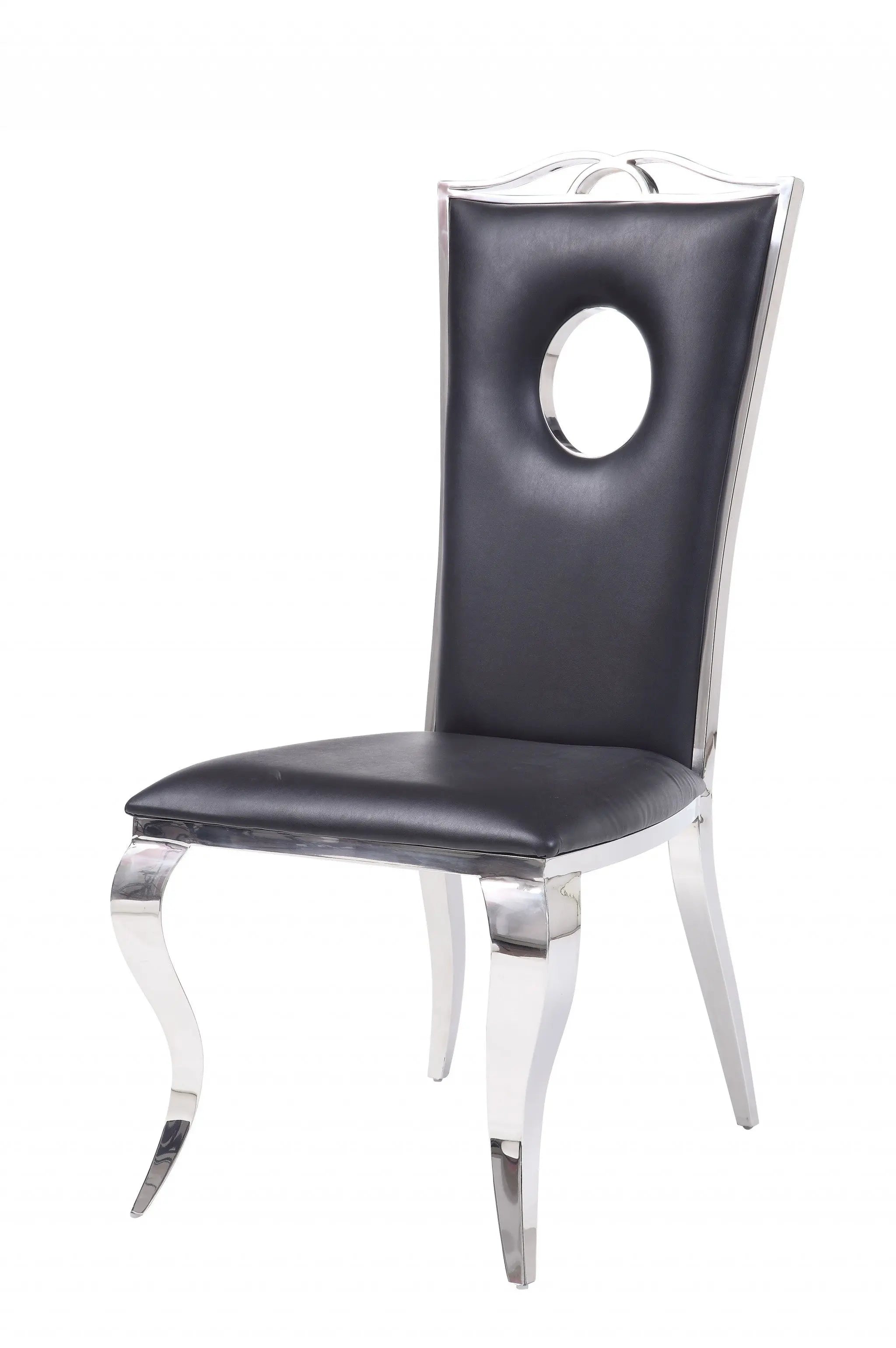 Set of Two Black And Silver Upholstered Faux Leather Dining Side Chairs - GreatEagleInc