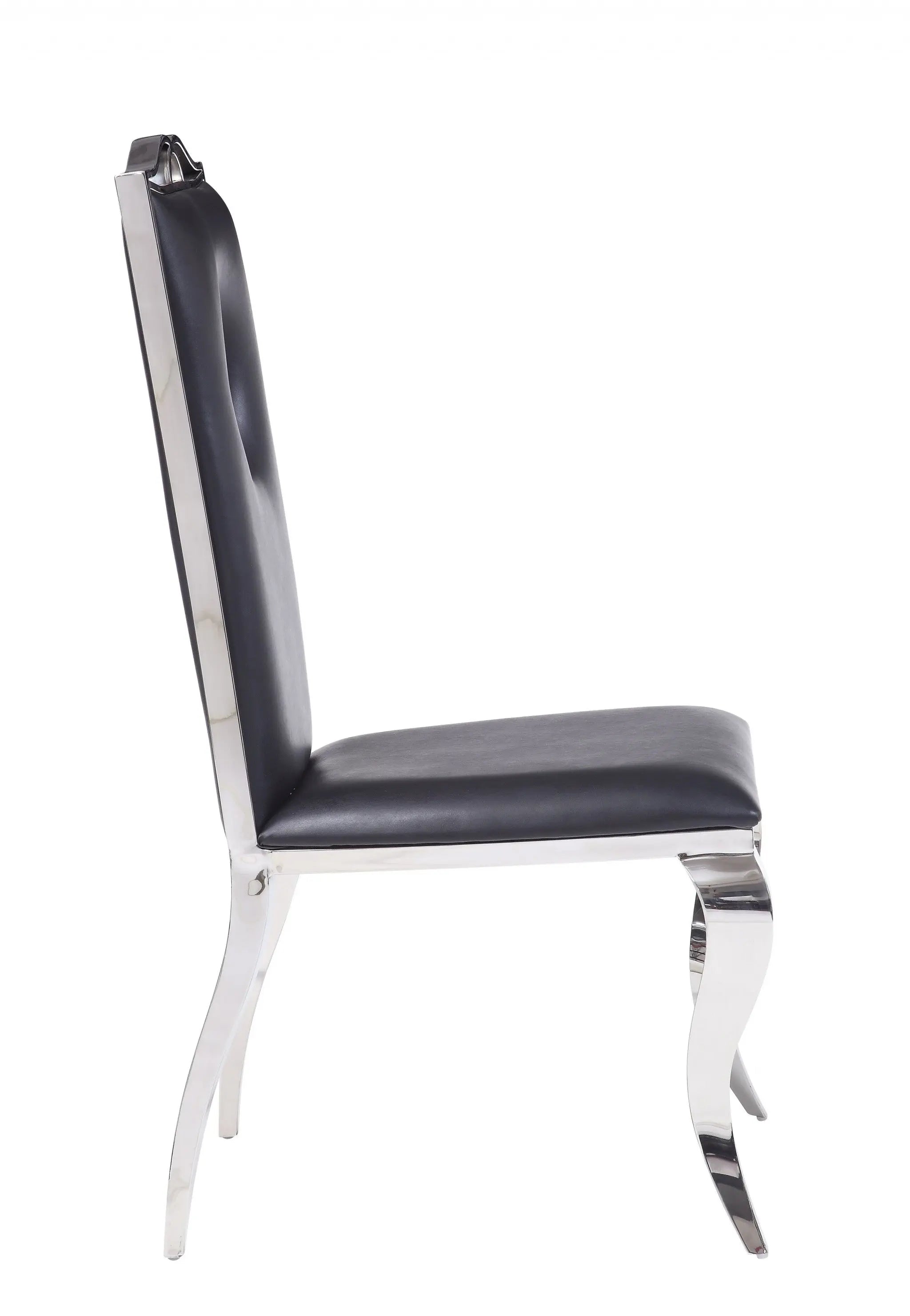 Set of Two Black And Silver Upholstered Faux Leather Dining Side Chairs - GreatEagleInc