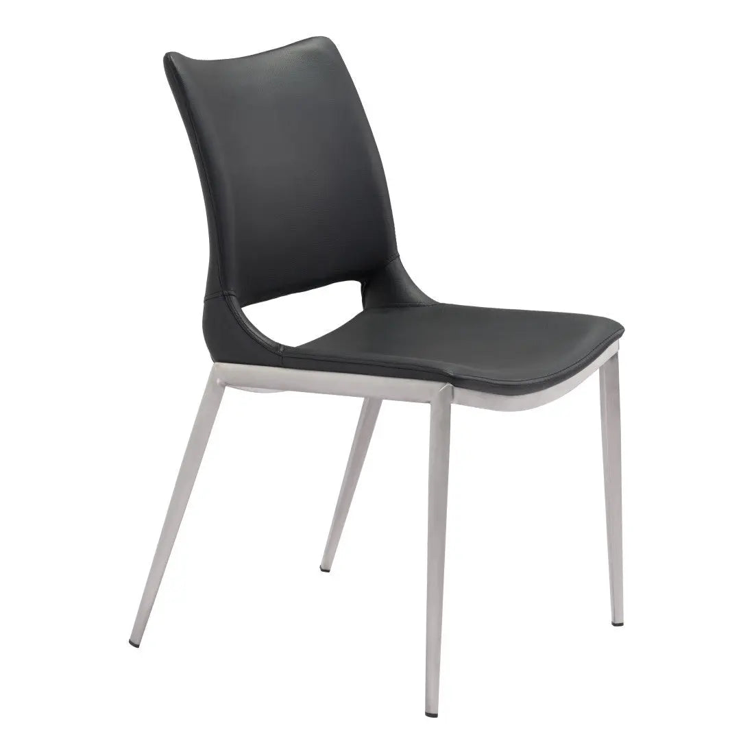 Set of Two Black And Silver Upholstered Faux Leather Open Back Dining Side Chairs Homeroots Kitchen & Dining