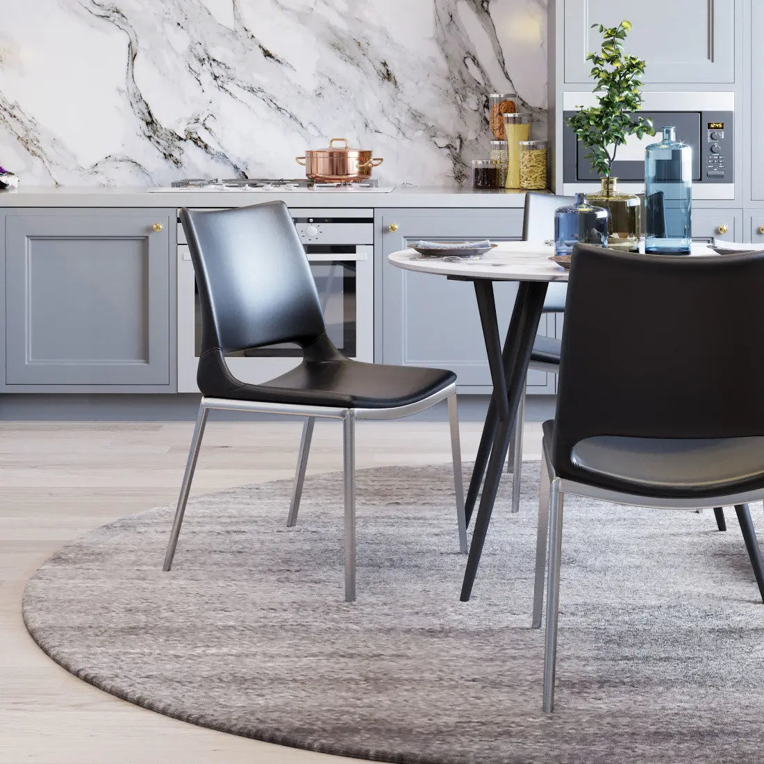Set of Two Black And Silver Upholstered Faux Leather Open Back Dining Side Chairs Homeroots Kitchen & Dining