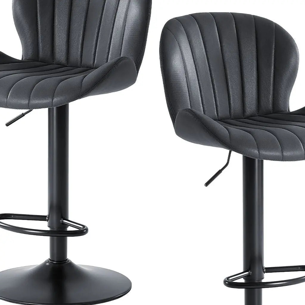 Set of Two Black Faux Leather and Aluminum Adjustable Height Swivel Bar Chairs Homeroots Living Room