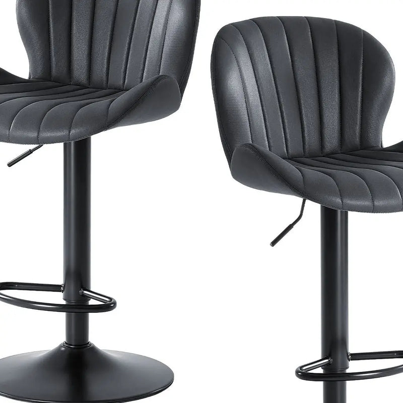 Set of Two Black Faux Leather and Aluminum Adjustable Height Swivel Bar Chairs Homeroots Living Room