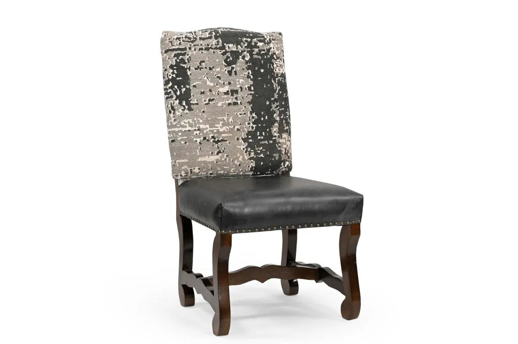 Set of Two Black Gray And Dark Brown Solid Wood Upholstered Chenille And Leather Dining Side Chairs Homeroots Kitchen & Dining