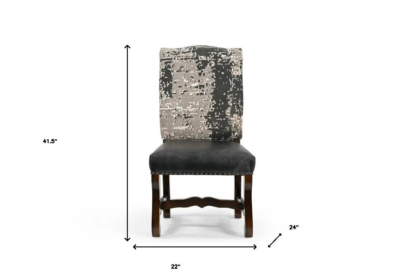 Set of Two Black Gray And Dark Brown Solid Wood Upholstered Chenille And Leather Dining Side Chairs Homeroots Kitchen & Dining