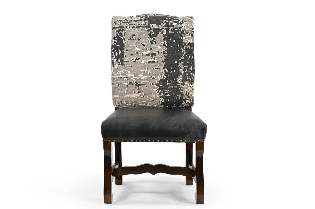 Set of Two Black Gray And Dark Brown Solid Wood Upholstered Chenille And Leather Dining Side Chairs Homeroots Kitchen & Dining