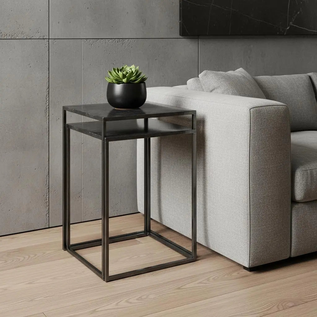 Set of Two Black Iron Nested Tables Homeroots Living Room