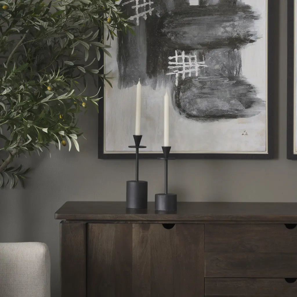 Set of Two Black Metal Floor Taper Candlesticks Homeroots Home Decor