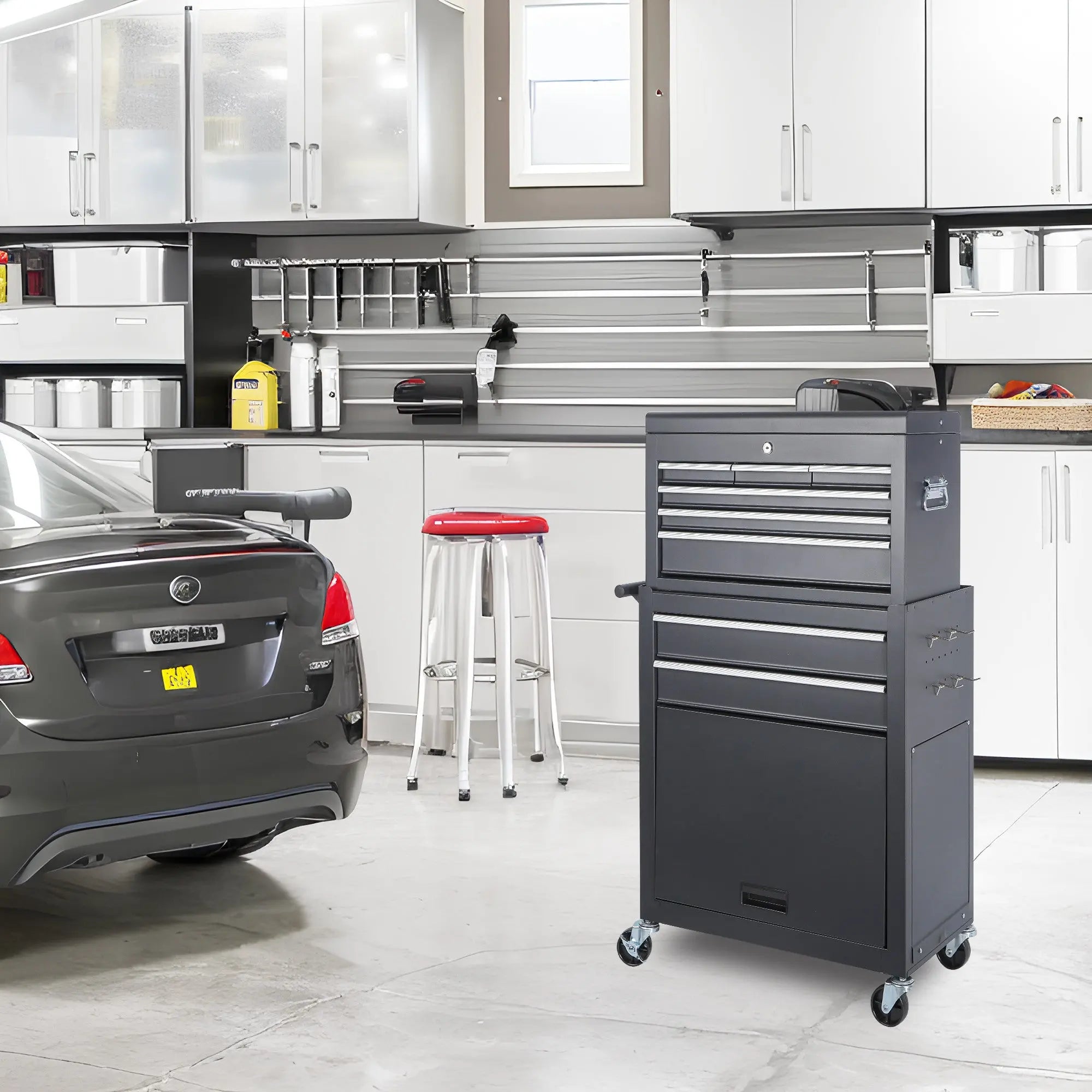 Set of Two Black Multi-Tier Steel Rolling Cabinet With Lid - GreatEagleInc