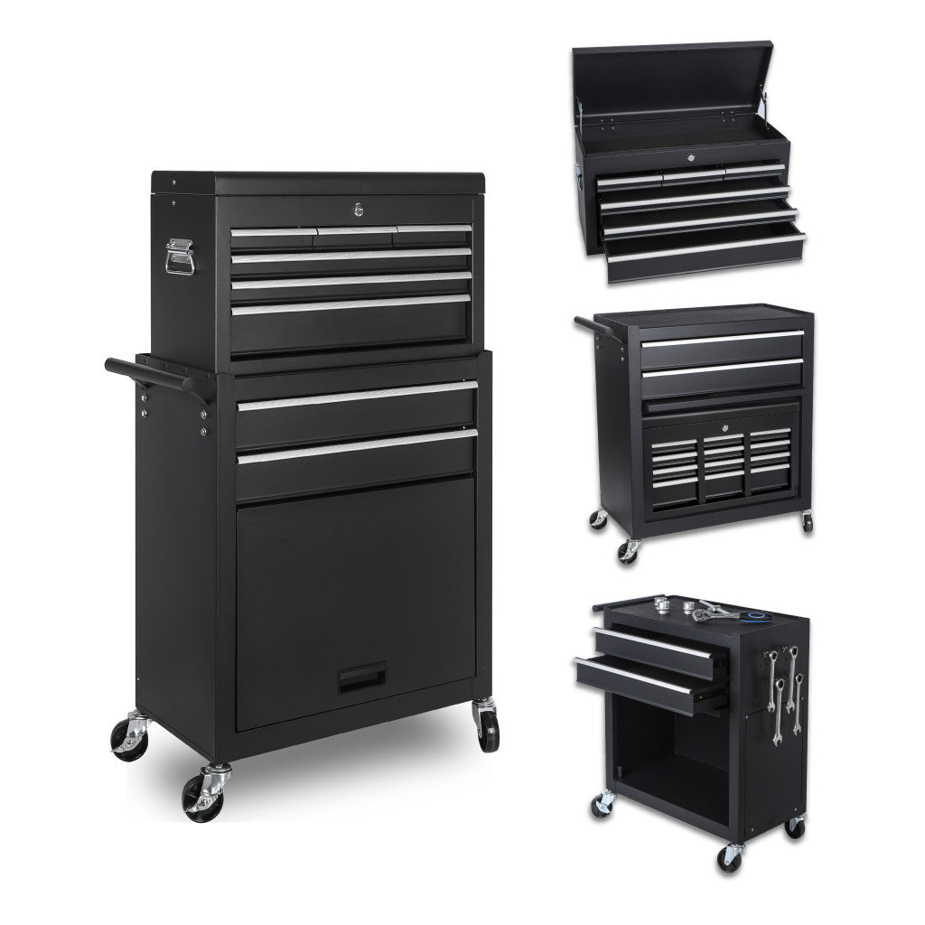 Set of Two Black Multi-Tier Steel Rolling Cabinet With Lid - GreatEagleInc