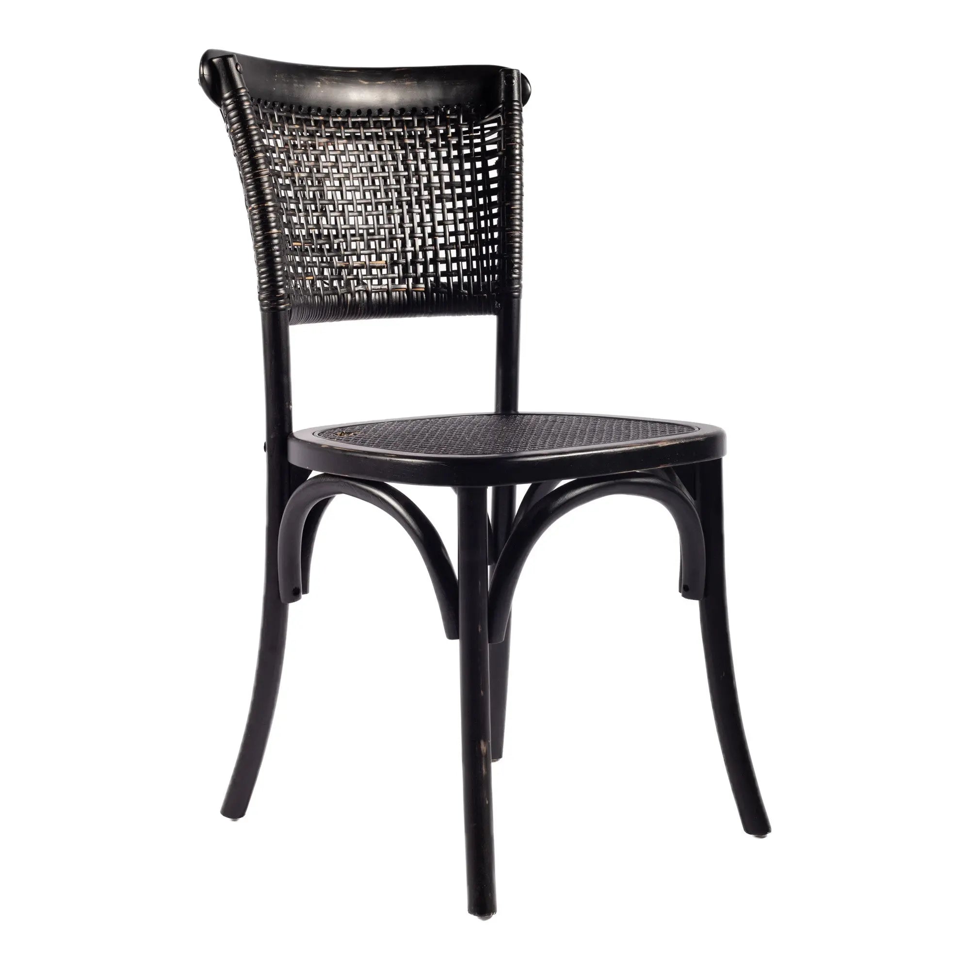 Set of Two Black Rattan Open Back Dining Side Chairs Homeroots Kitchen & Dining