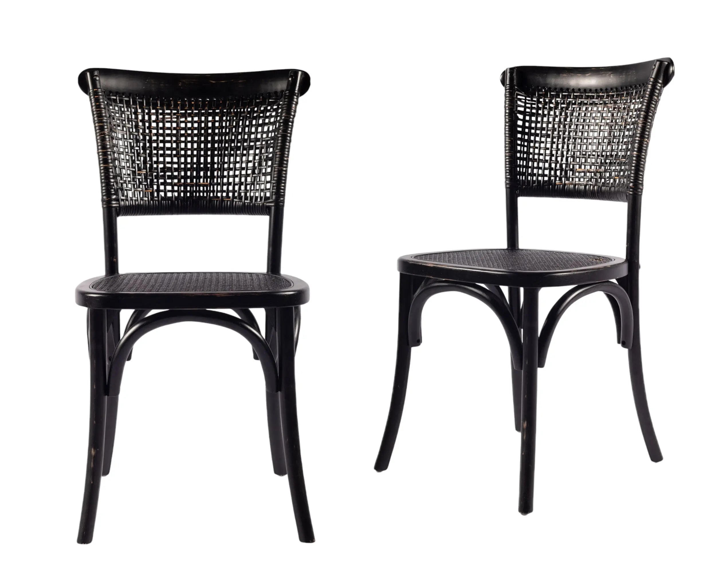 Set of Two Black Rattan Open Back Dining Side Chairs Homeroots Kitchen & Dining