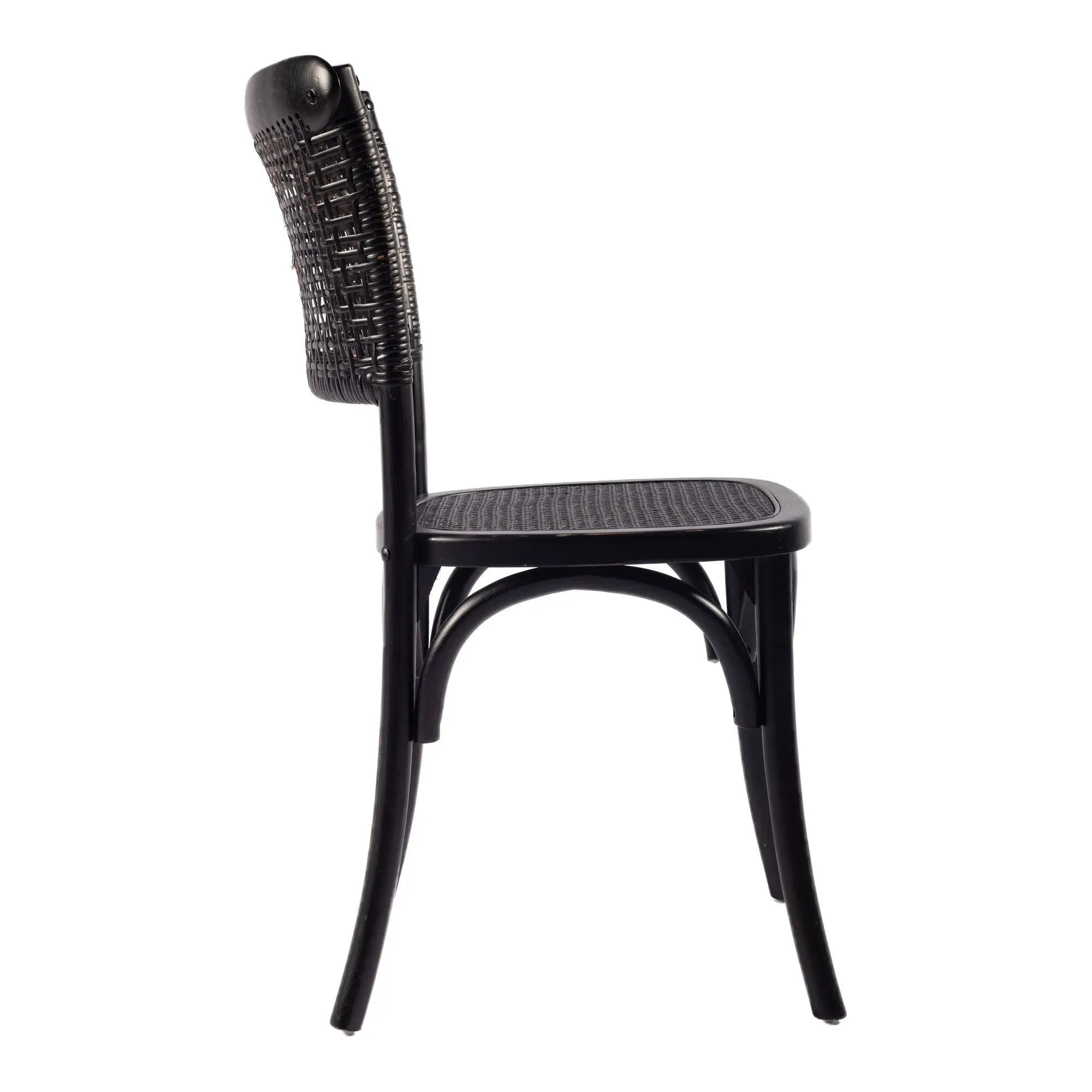 Set of Two Black Rattan Open Back Dining Side Chairs Homeroots Kitchen & Dining