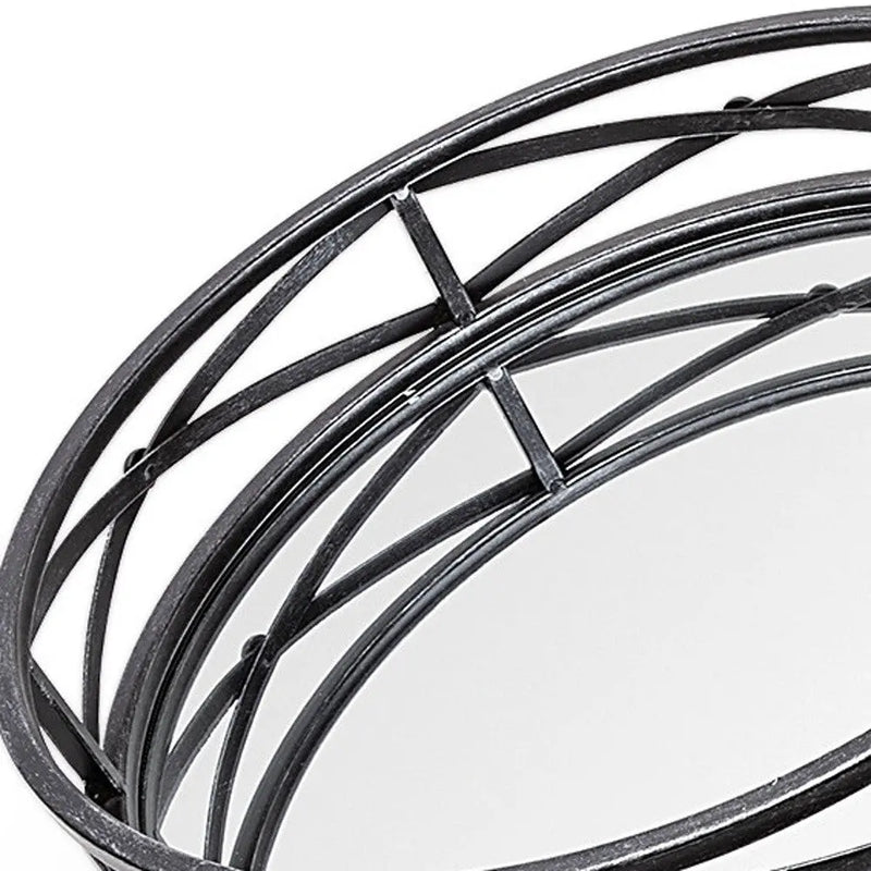 Set of Two Black Round Metal And Mirrored Glass Vanity Trays Homeroots Kitchen & Dining