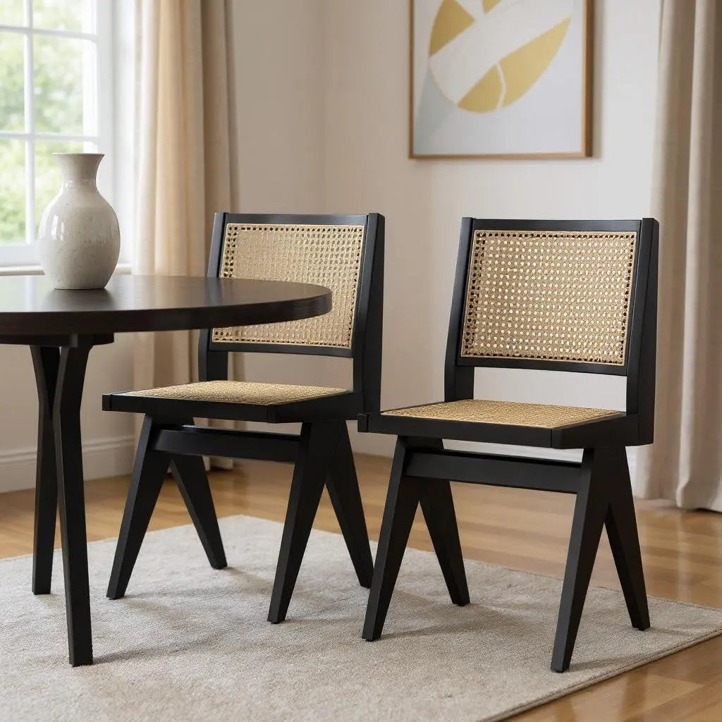 Set of Two Black Solid Wood Dining Parsons Chairs Homeroots Kitchen & Dining