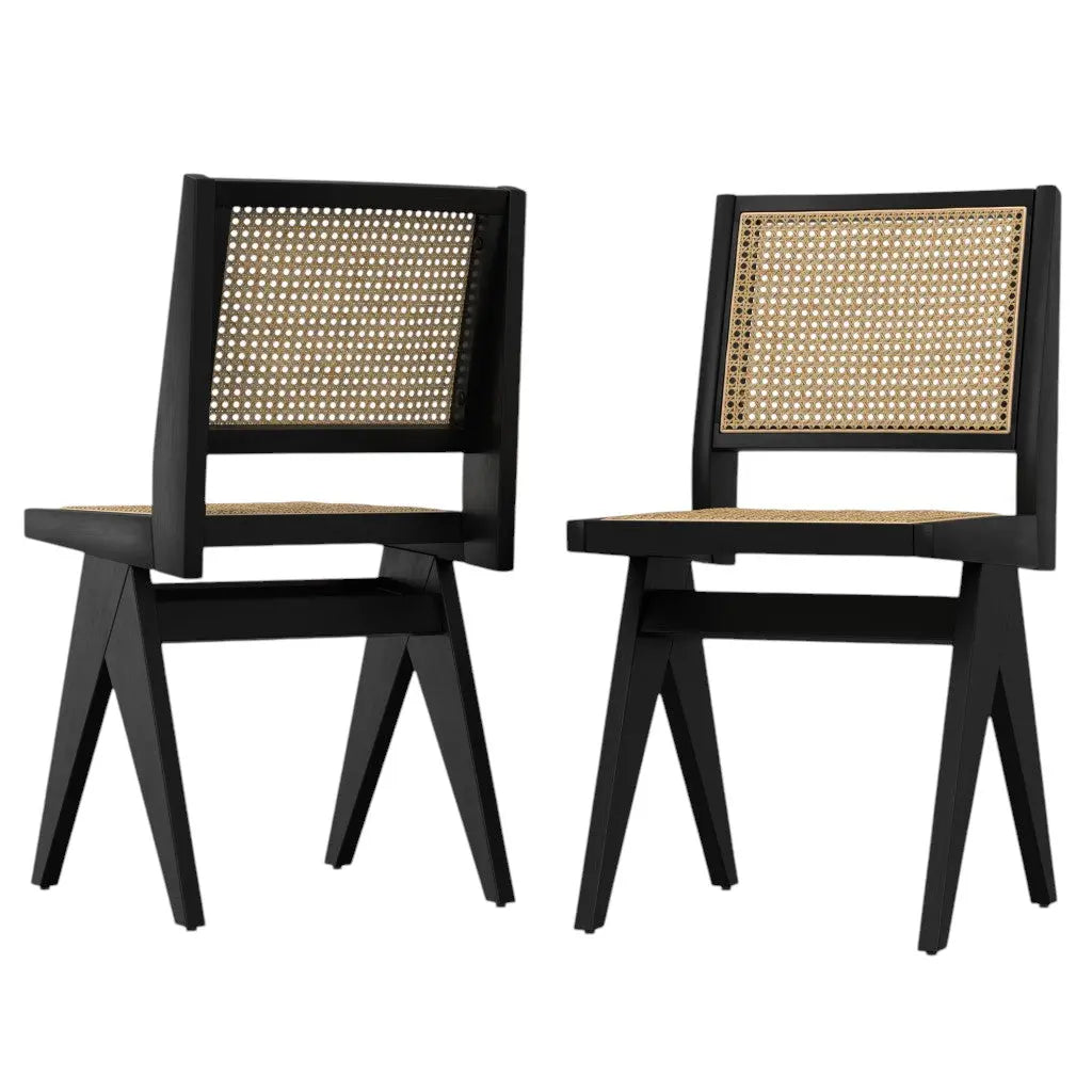 Set of Two Black Solid Wood Dining Parsons Chairs Homeroots Kitchen & Dining