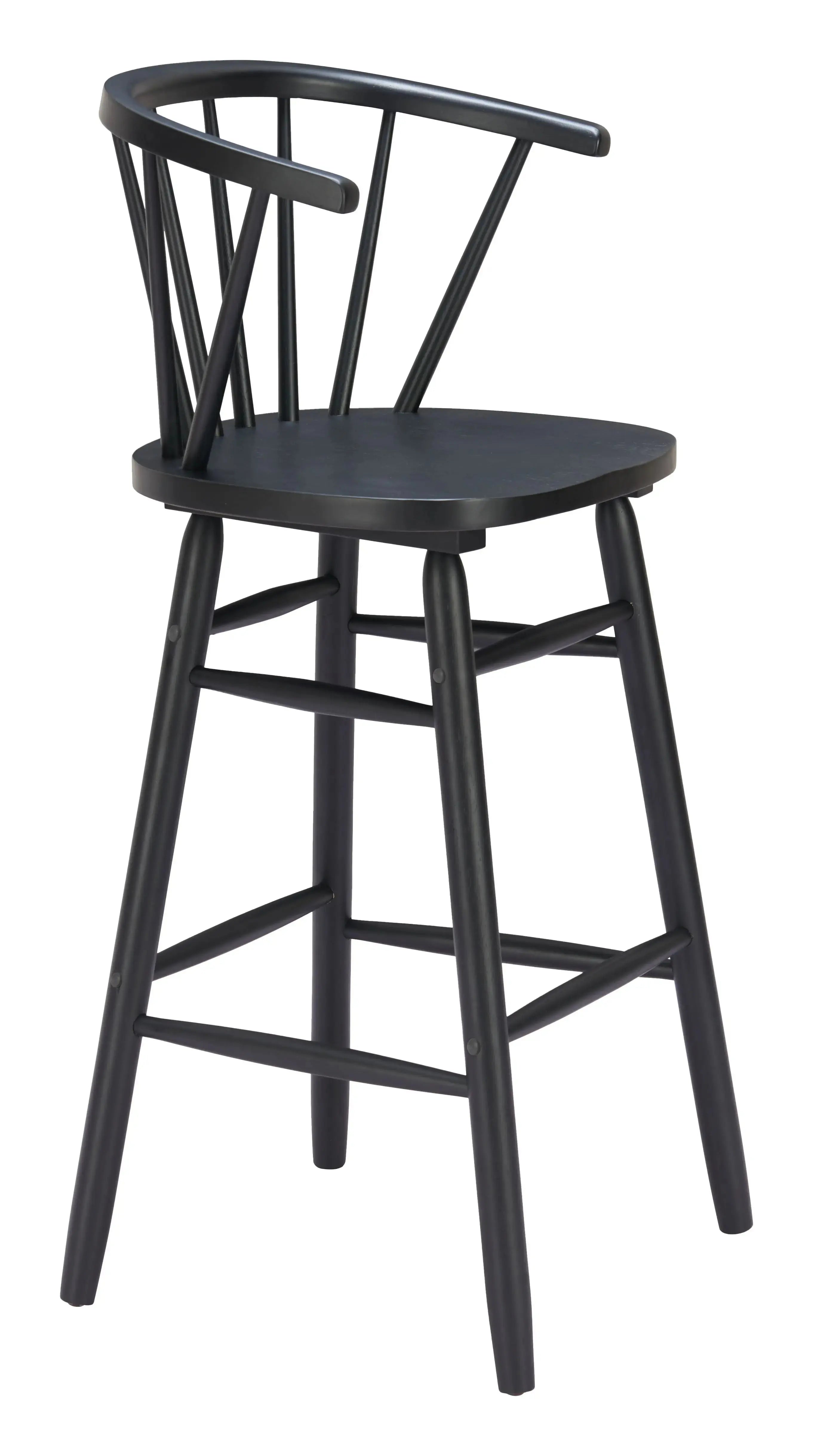 Set of Two Black Solid Wood Low Back Bar Chairs Homeroots Living Room
