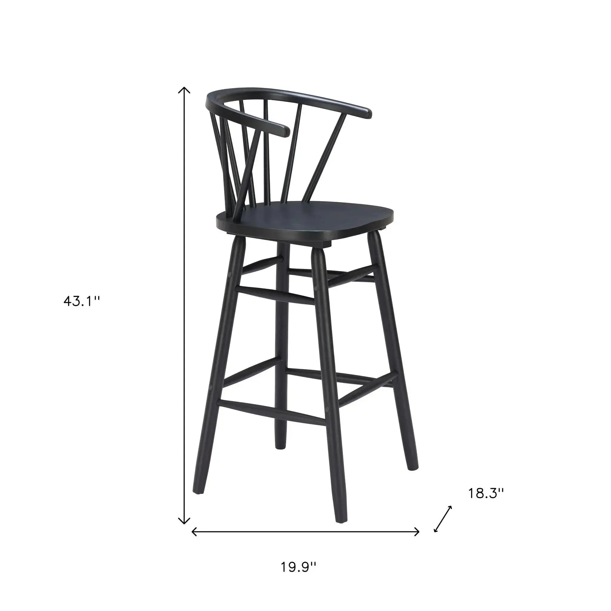 Set of Two Black Solid Wood Low Back Bar Chairs Homeroots Living Room
