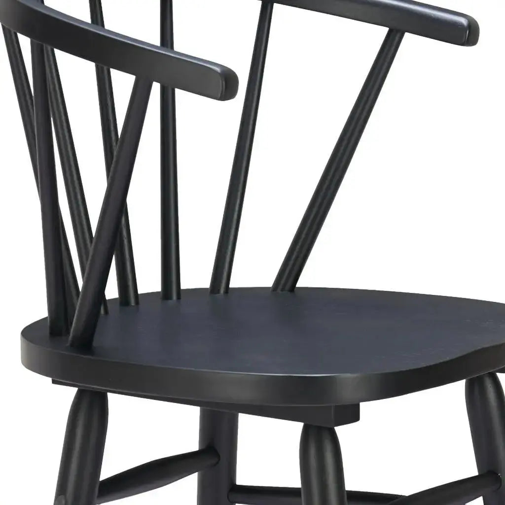 Set of Two Black Solid Wood Low Back Bar Chairs Homeroots Living Room