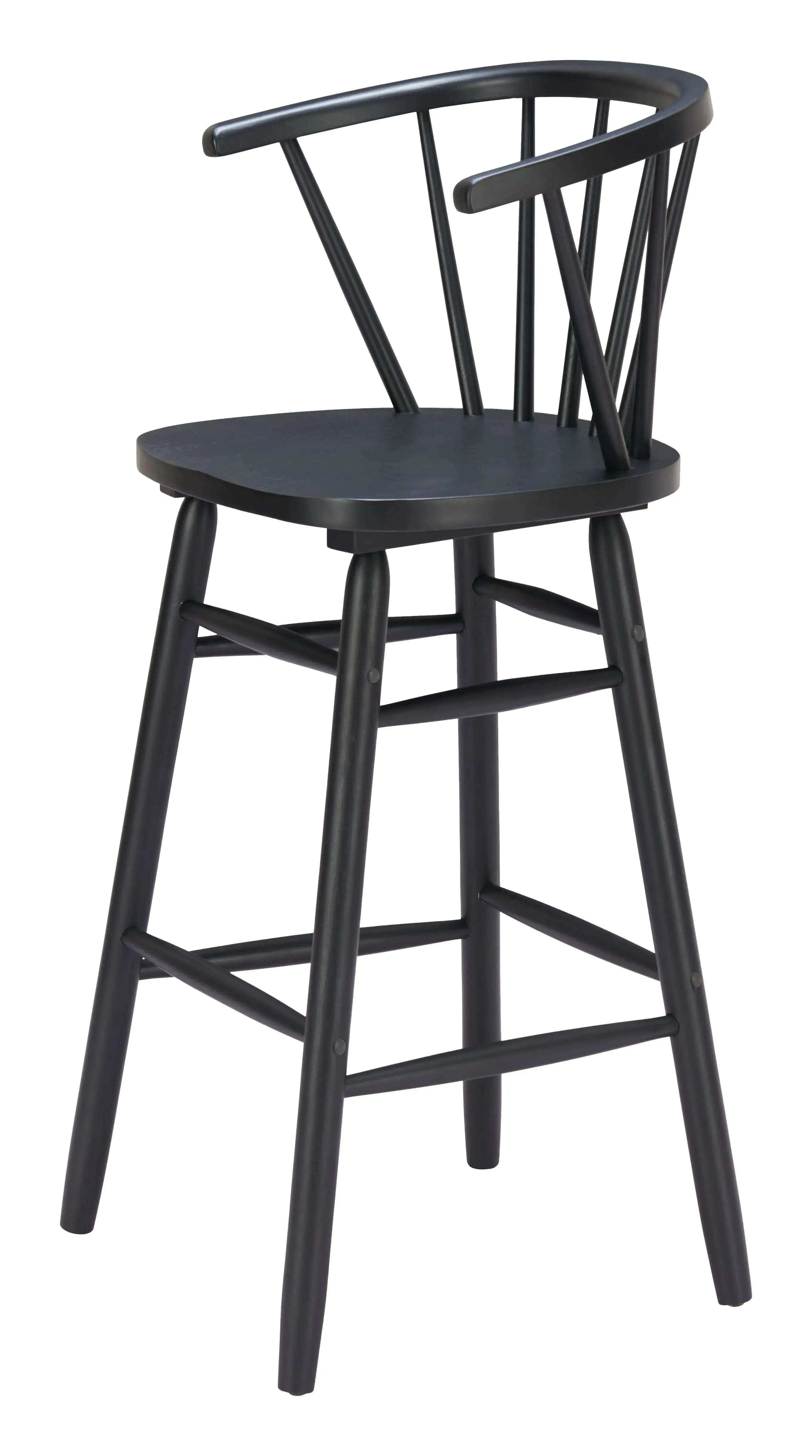 Set of Two Black Solid Wood Low Back Bar Chairs Homeroots Living Room