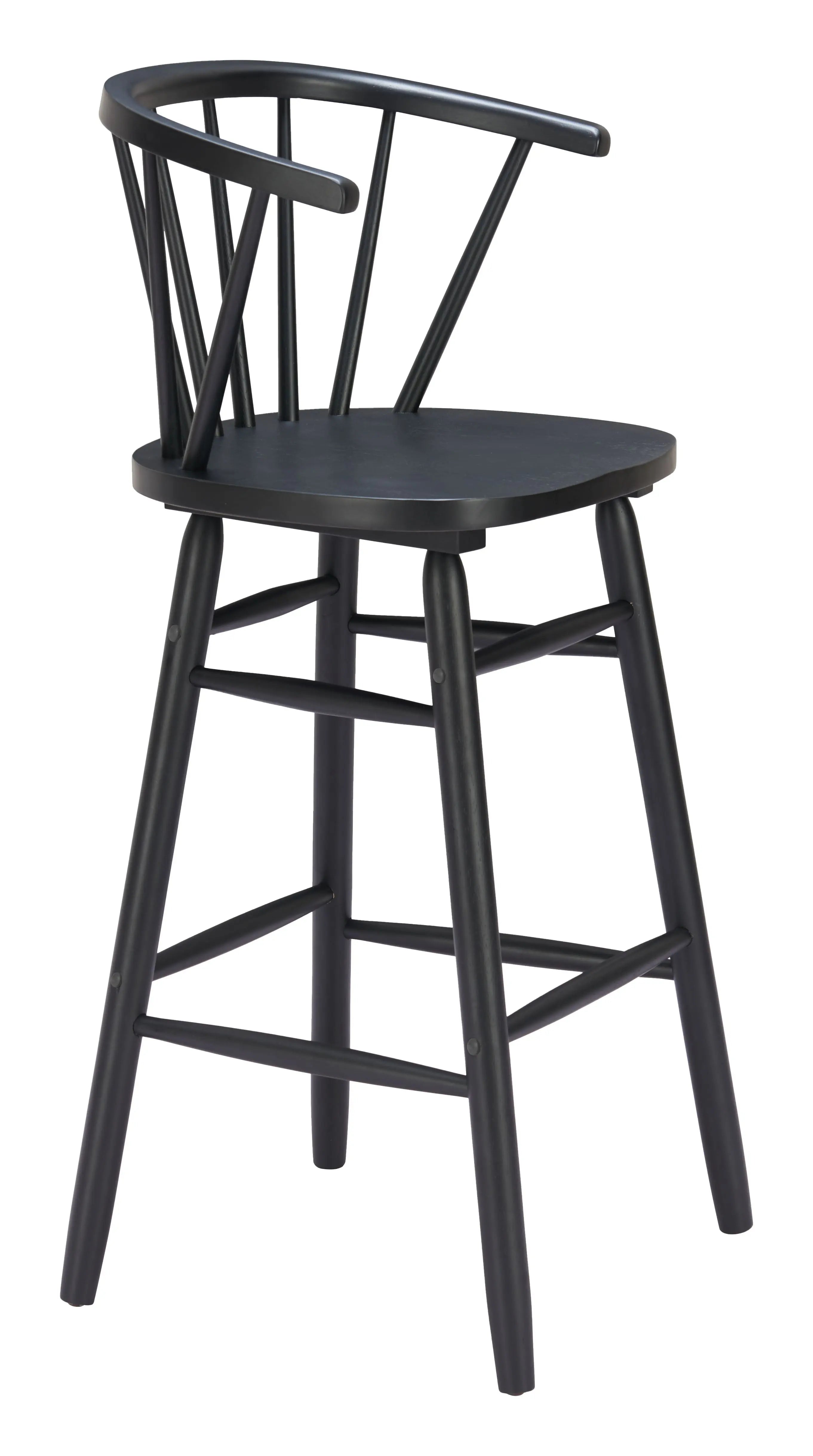 Set of Two Black Solid Wood Low Back Bar Chairs Homeroots Living Room