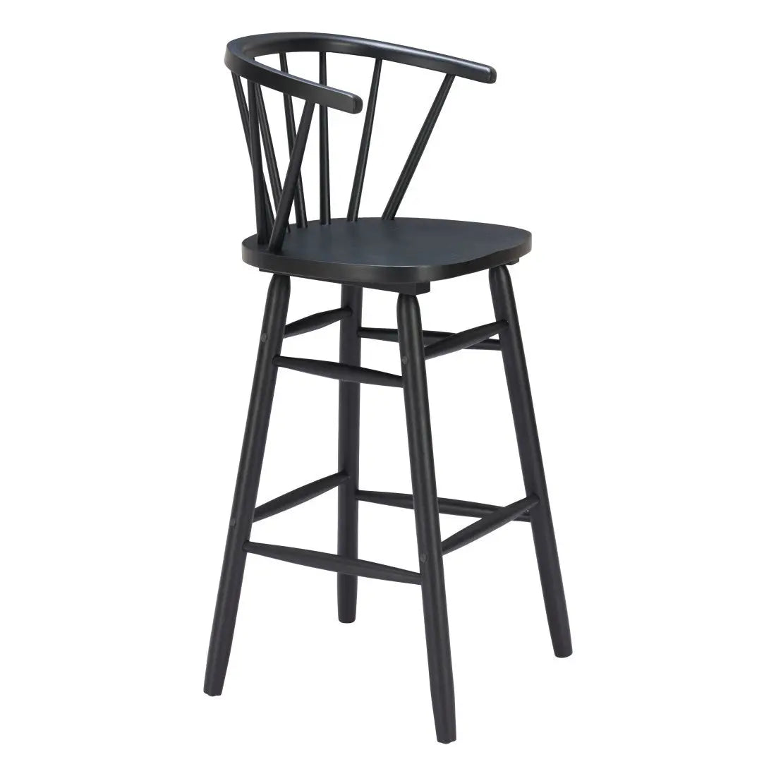 Set of Two Black Solid Wood Low Back Bar Chairs Homeroots Living Room