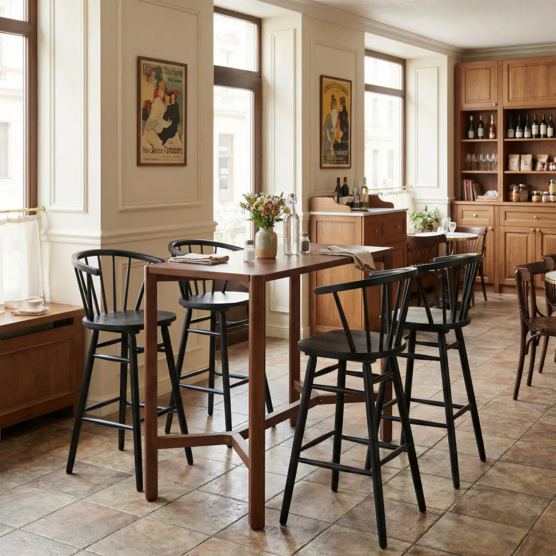 Set of Two Black Solid Wood Low Back Bar Chairs Homeroots Living Room