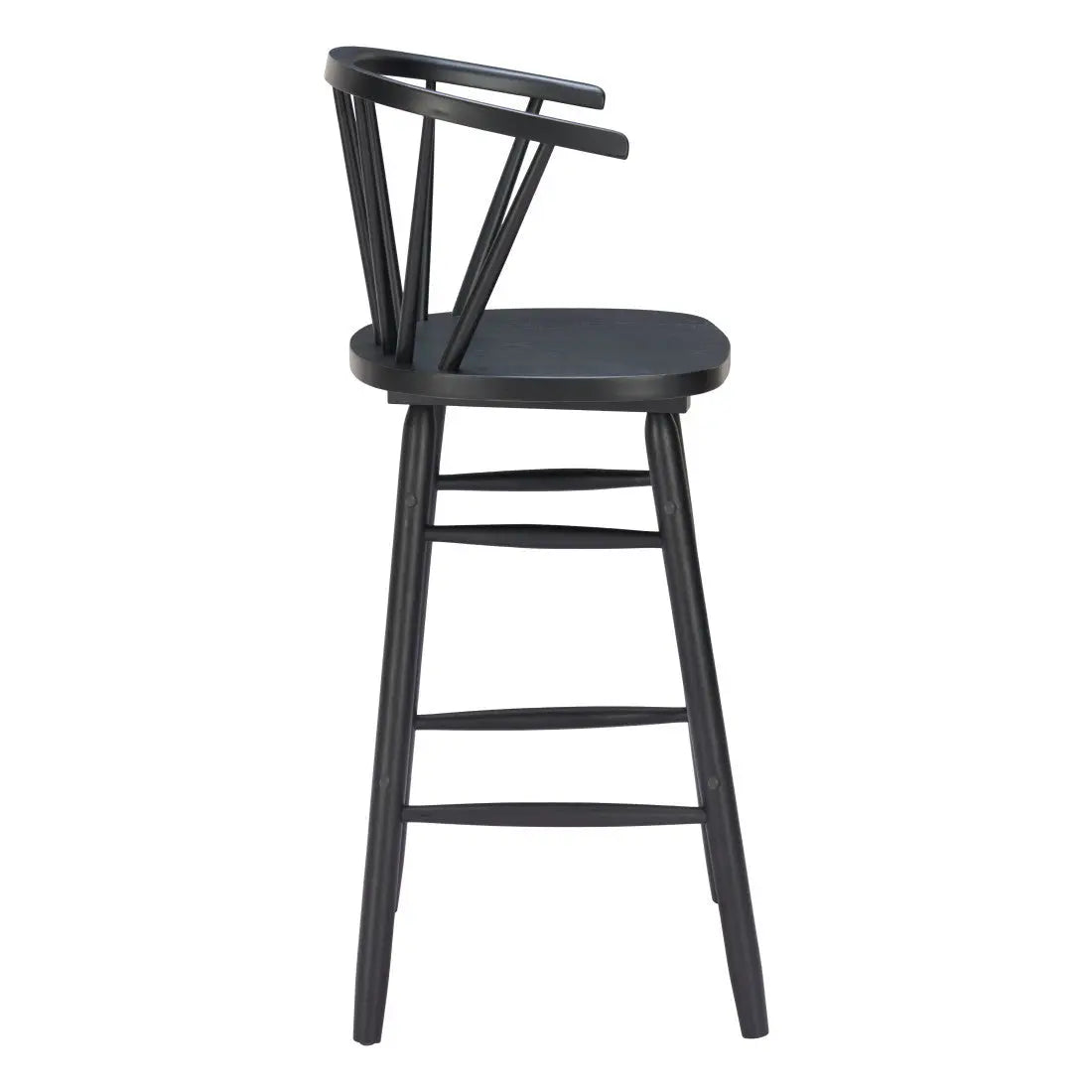 Set of Two Black Solid Wood Low Back Bar Chairs Homeroots Living Room