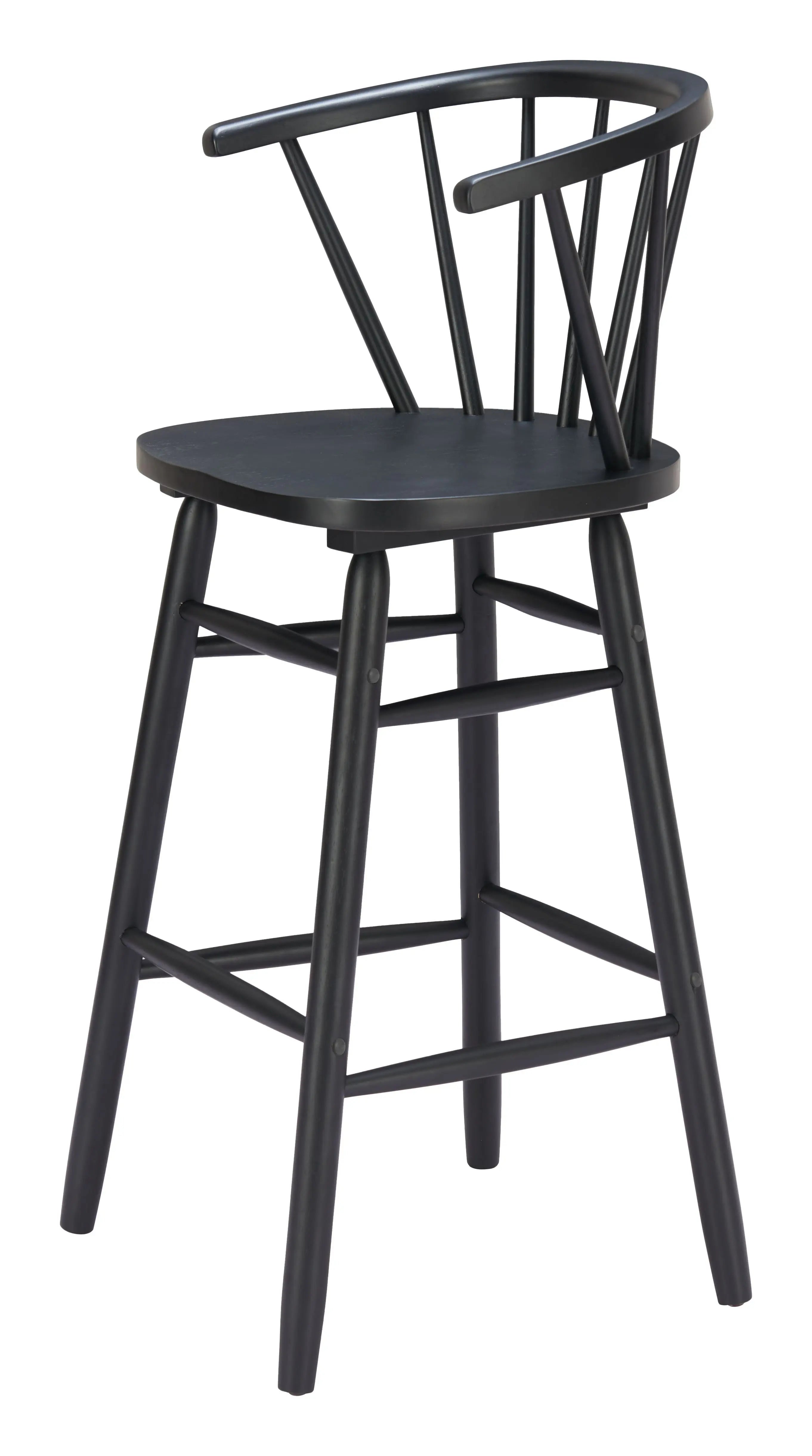Set of Two Black Solid Wood Low Back Bar Chairs Homeroots Living Room