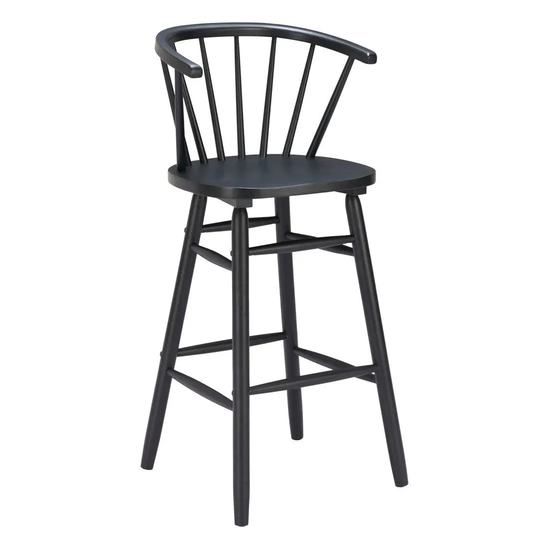 Set of Two Black Solid Wood Low Back Bar Chairs Homeroots Living Room
