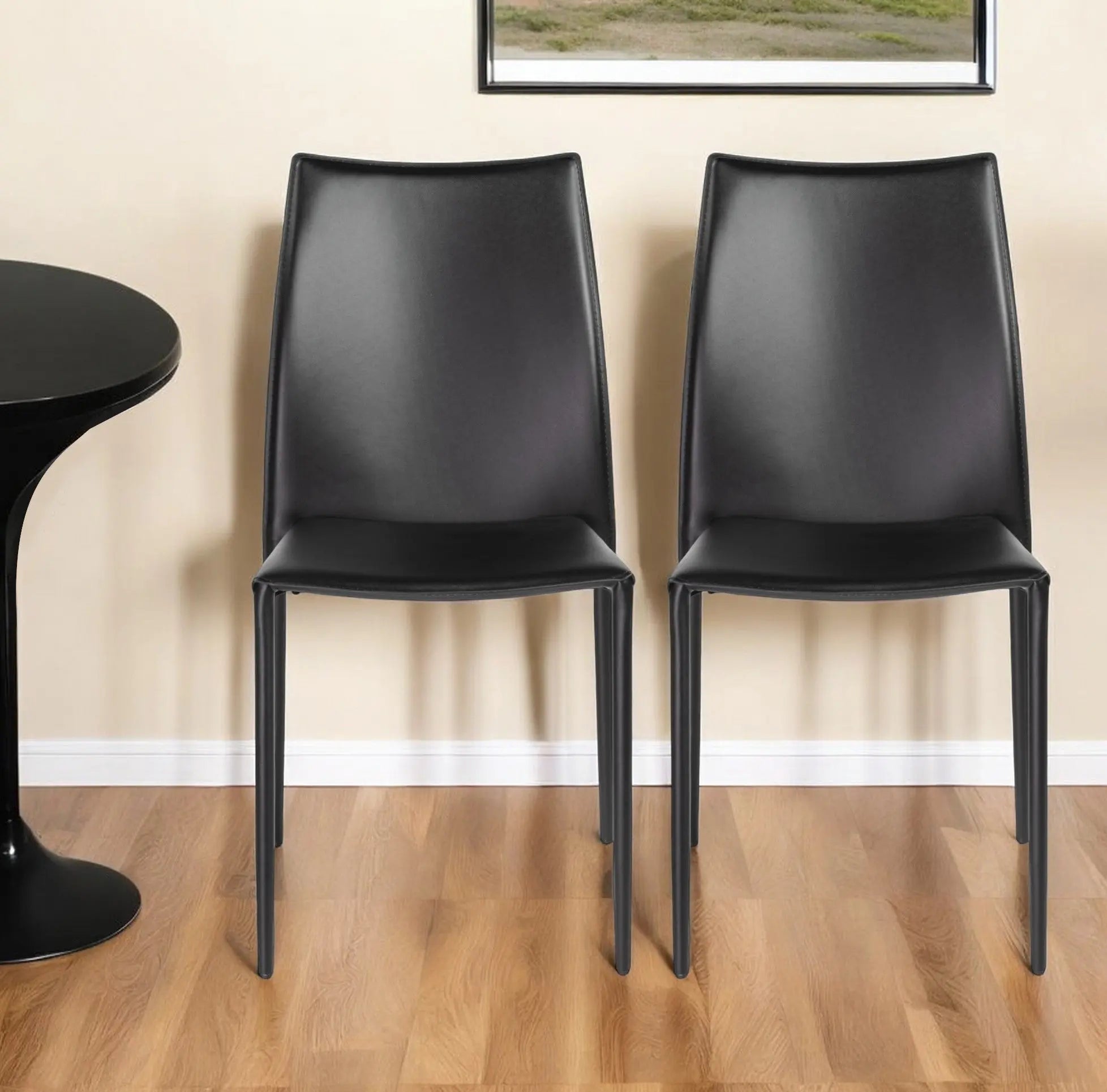 Set of Two Black Upholstered Faux Leather Dining Side Chairs Homeroots Kitchen & Dining