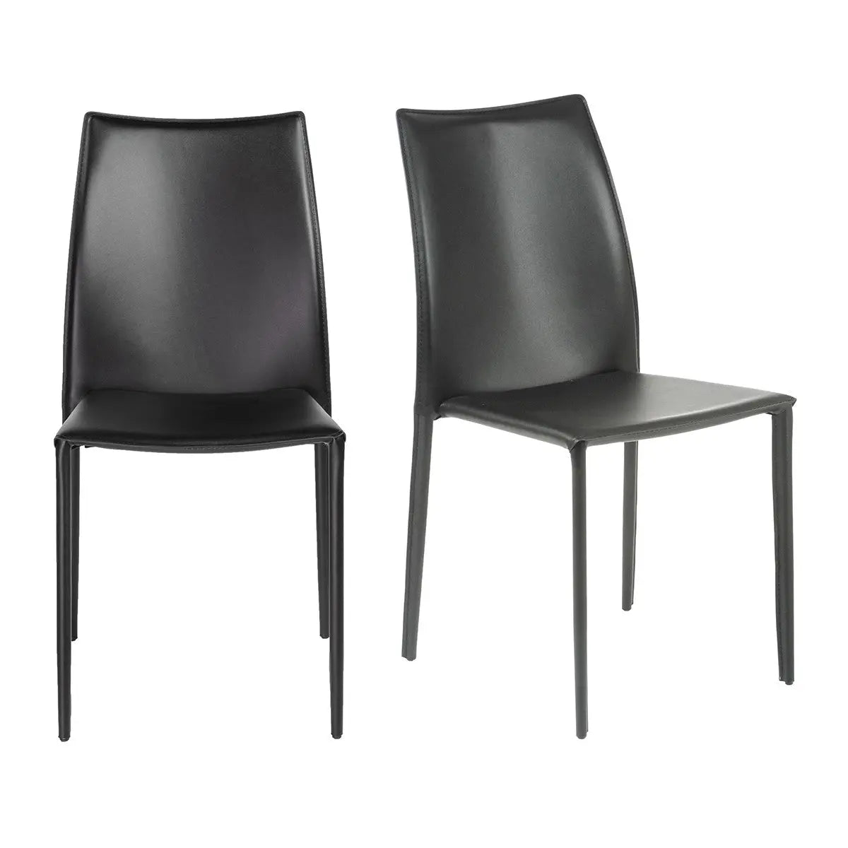 Set of Two Black Upholstered Faux Leather Dining Side Chairs Homeroots Kitchen & Dining
