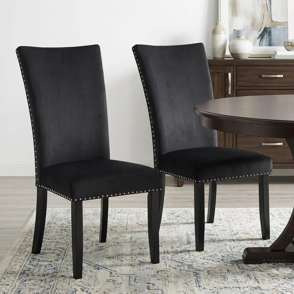 Set of Two Black Upholstered Velvet Dining Side Chairs Homeroots Kitchen & Dining