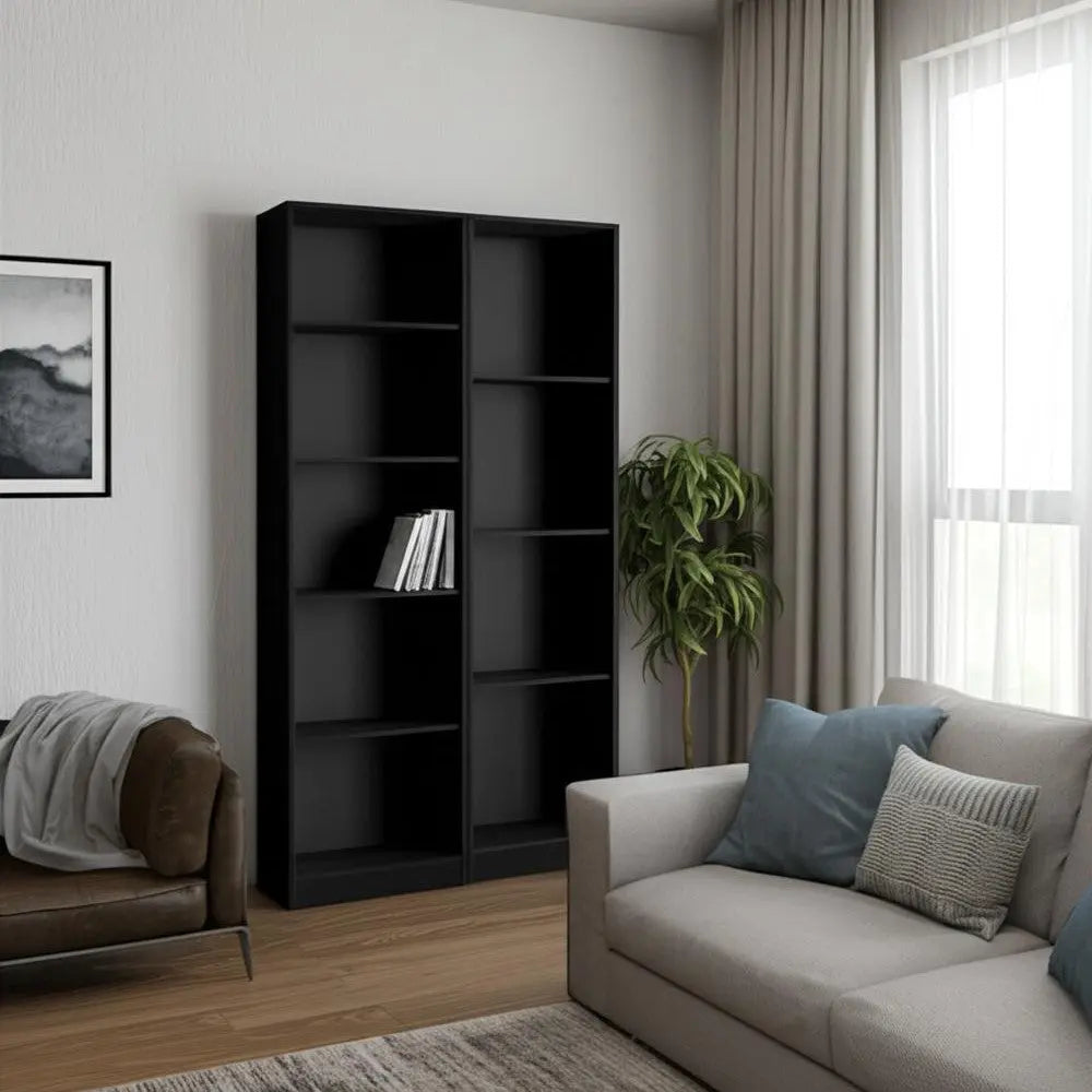Set of Two Black Wood Multi Tier Bookcases - GreatEagleInc