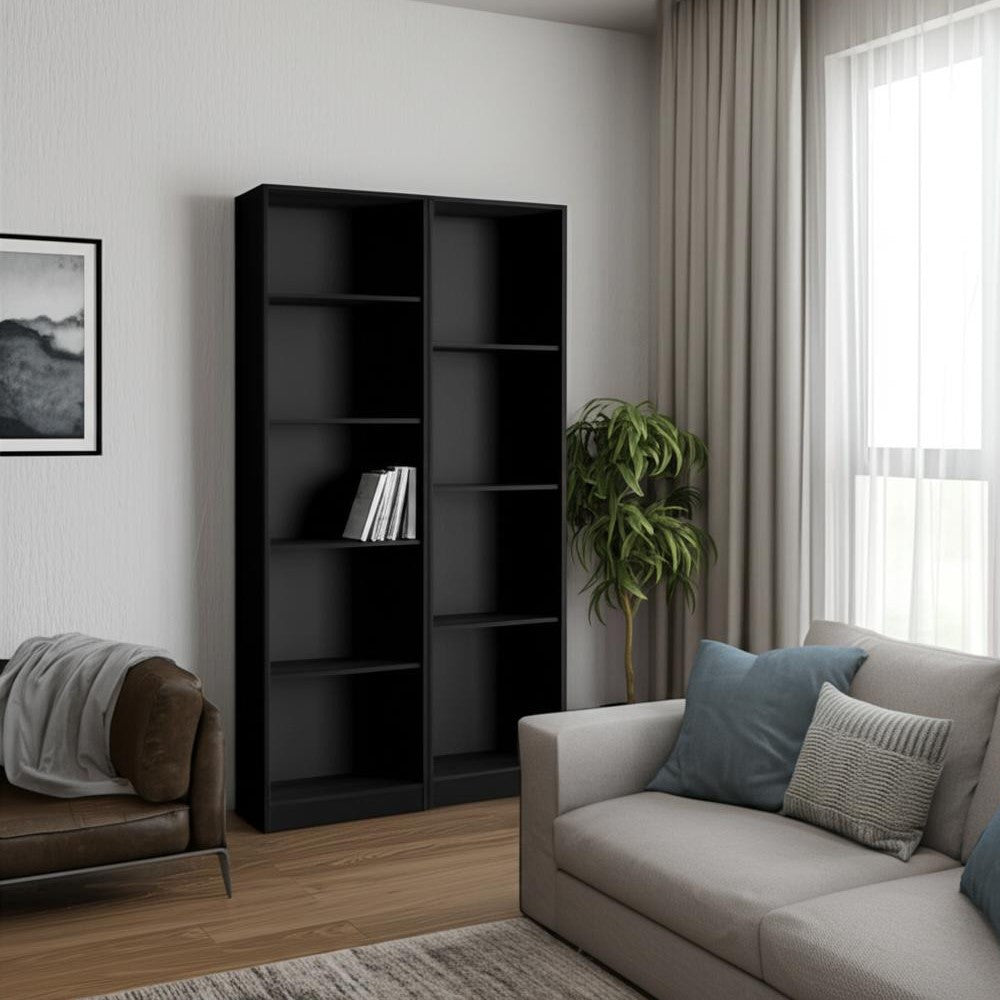 Set of Two Black Wood Multi Tier Bookcases - GreatEagleInc