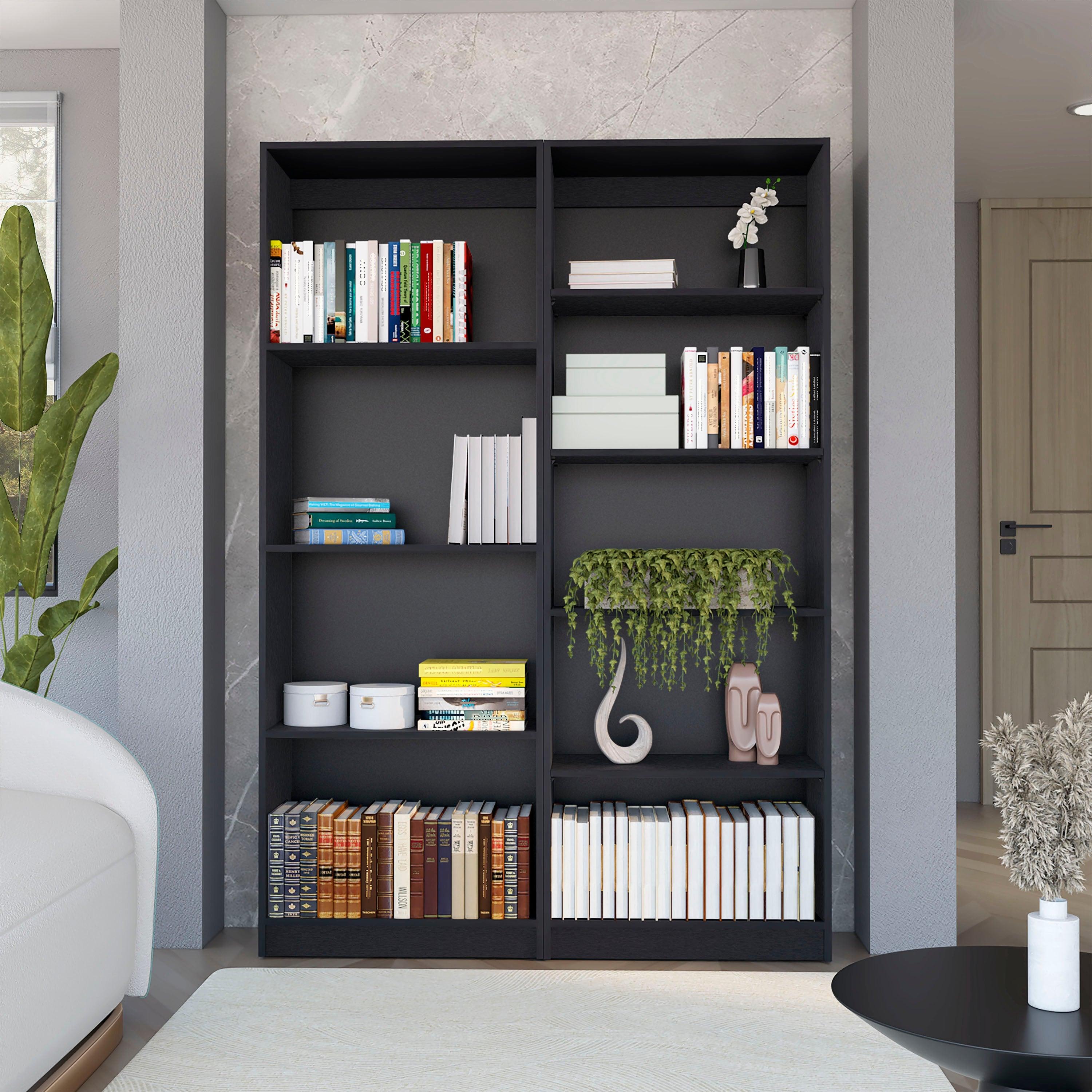 Set of Two Black Wood Multi Tier Bookcases - GreatEagleInc
